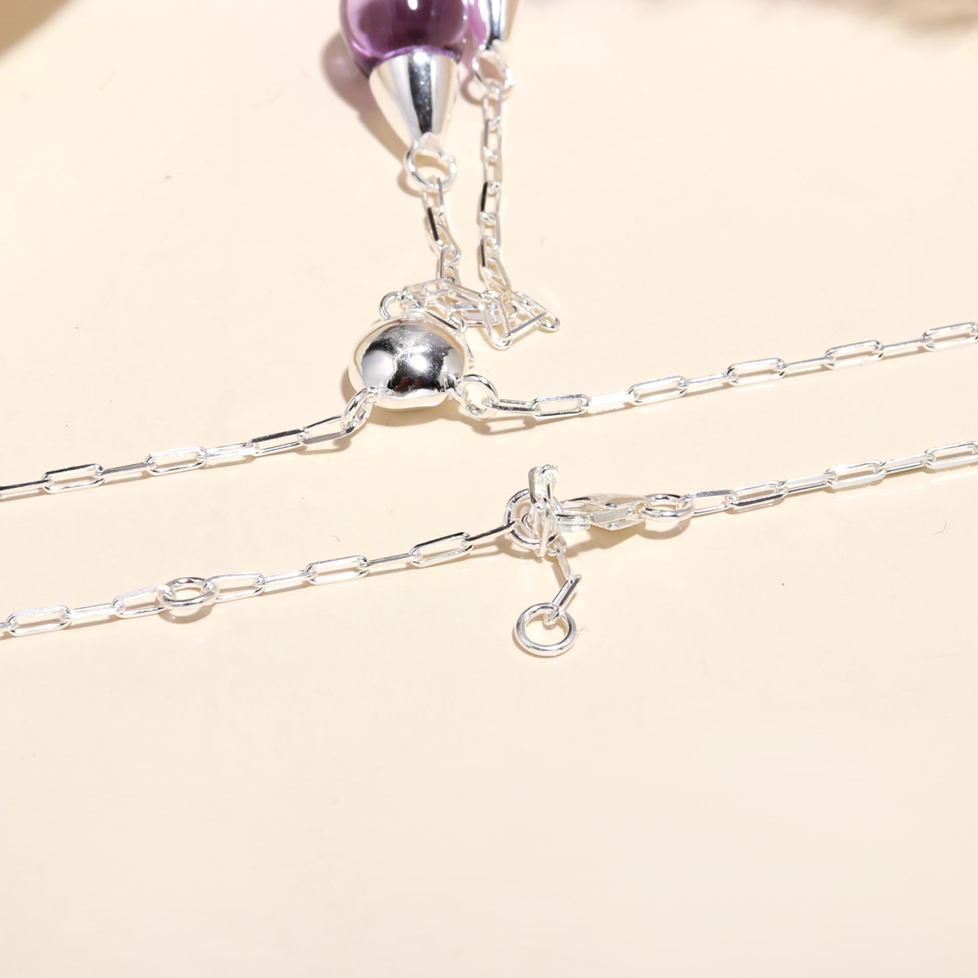 925 Sterling Silver Amethyst Teardrop Pendants Necklace
