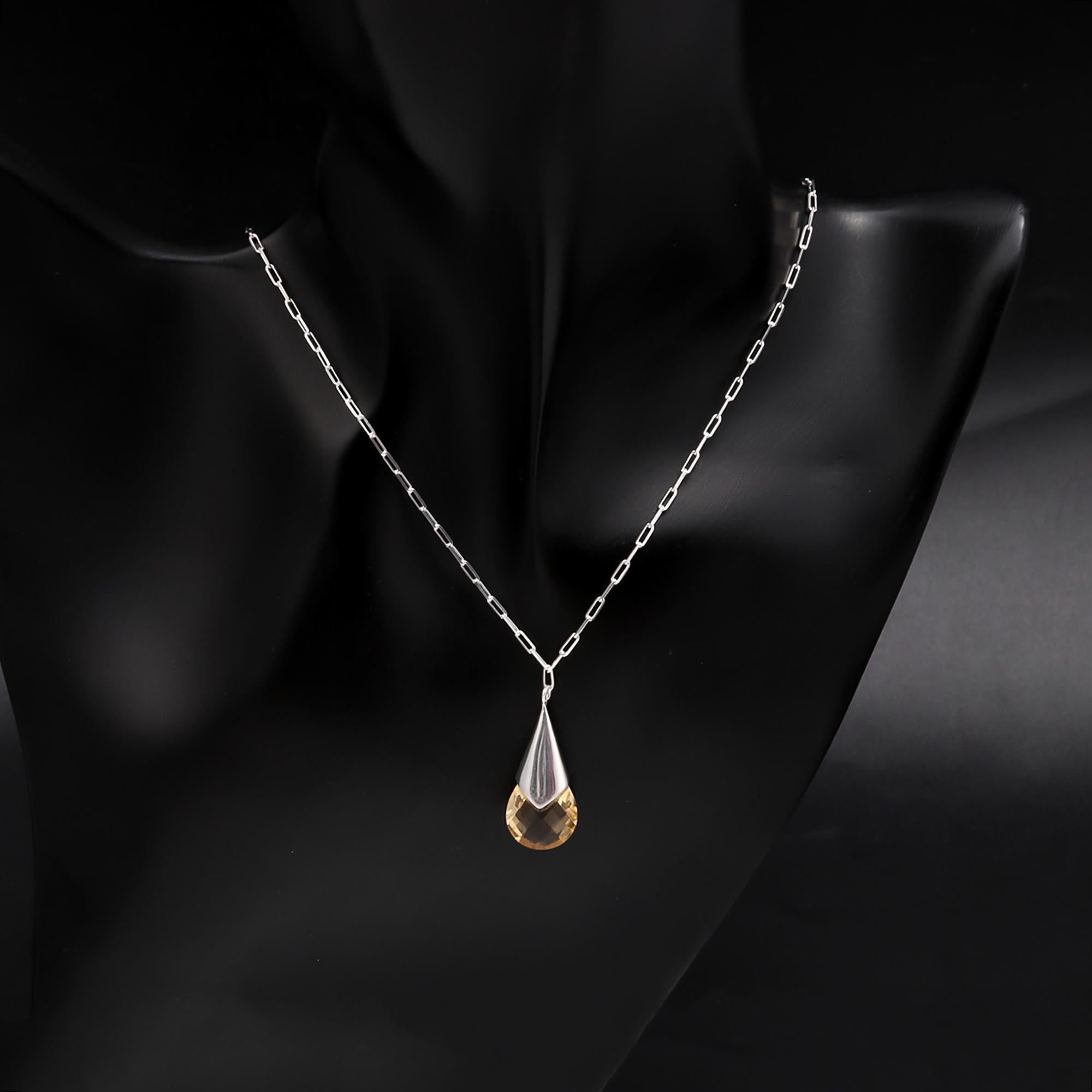 925 Sterling Silver Citrine Teardrop Pendant Necklace