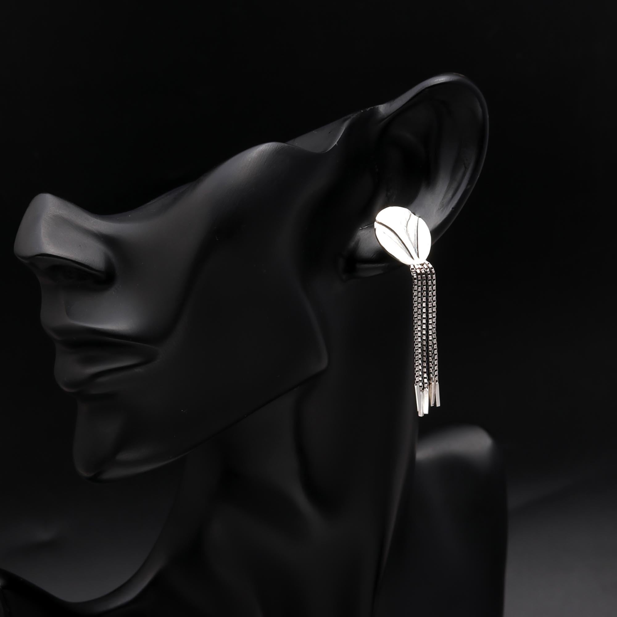 925 Sterling Silver Garnet Modern Long Dangle Earrings