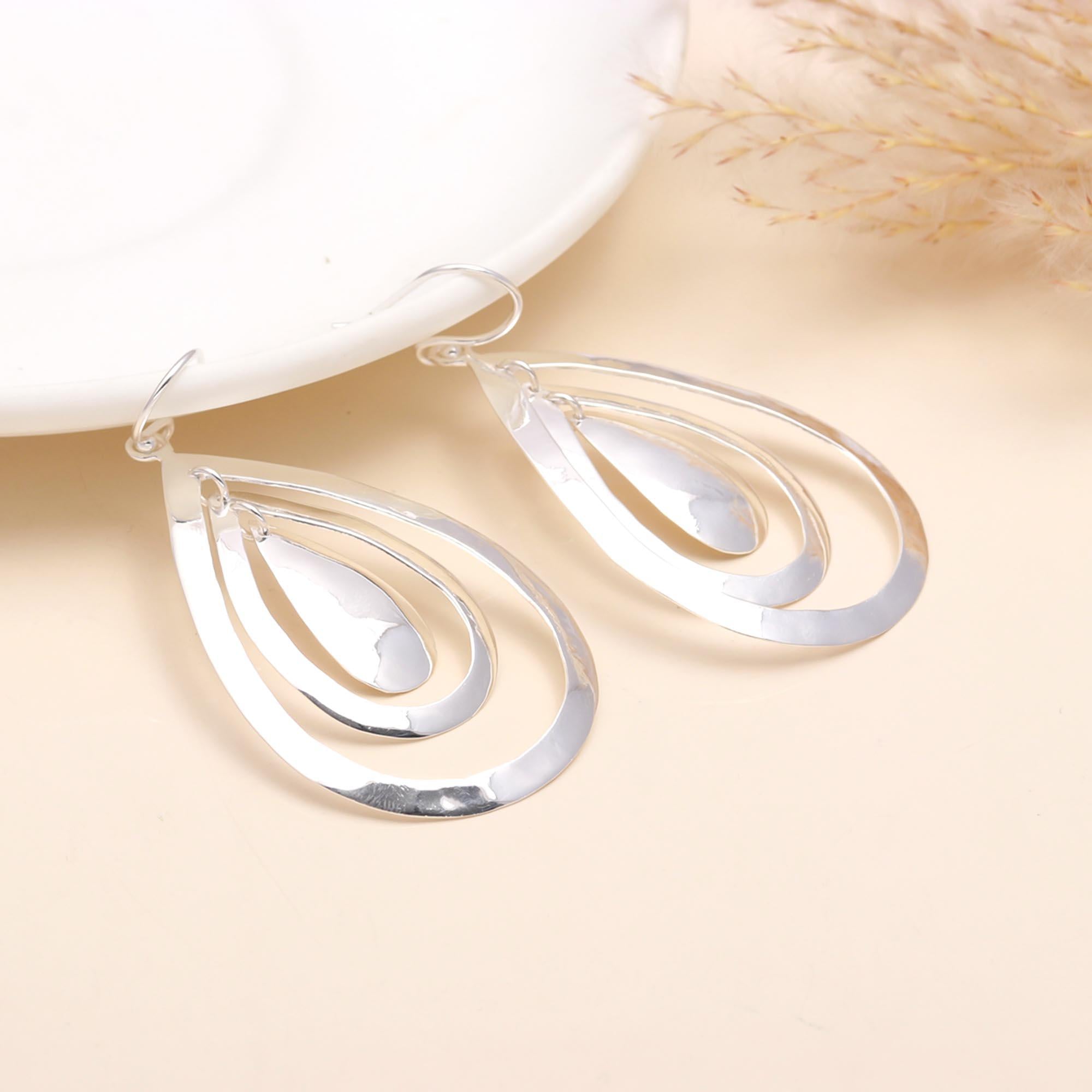 925 Sterling Silver Multi-Layered Teardrop Dangle Earrings
