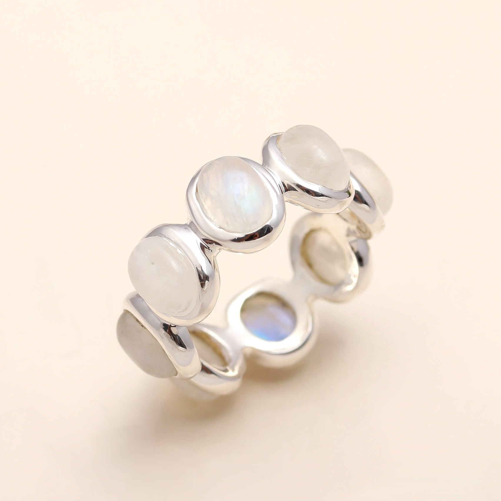 The Lunar Circle: Rainbow Moonstone Oval Eternity Band