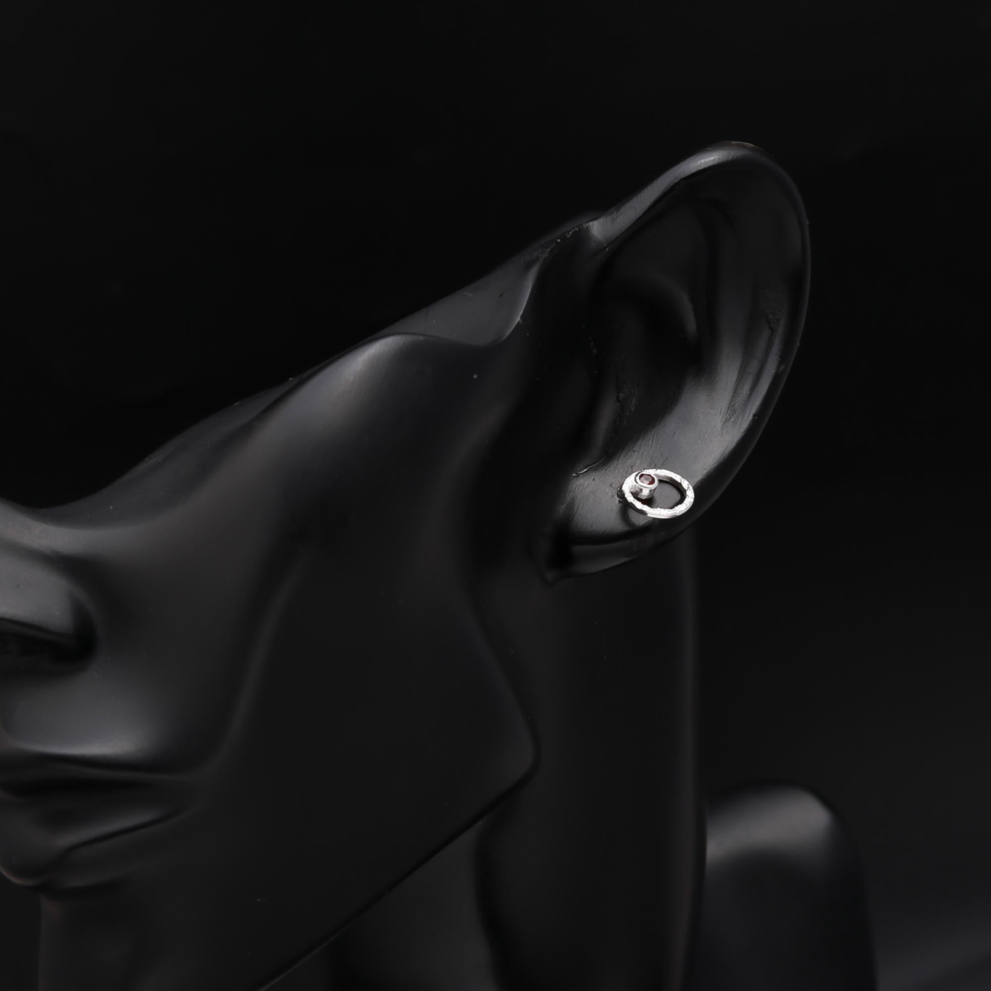 925 Sterling Silver Circle Red Garnet Stud Earrings