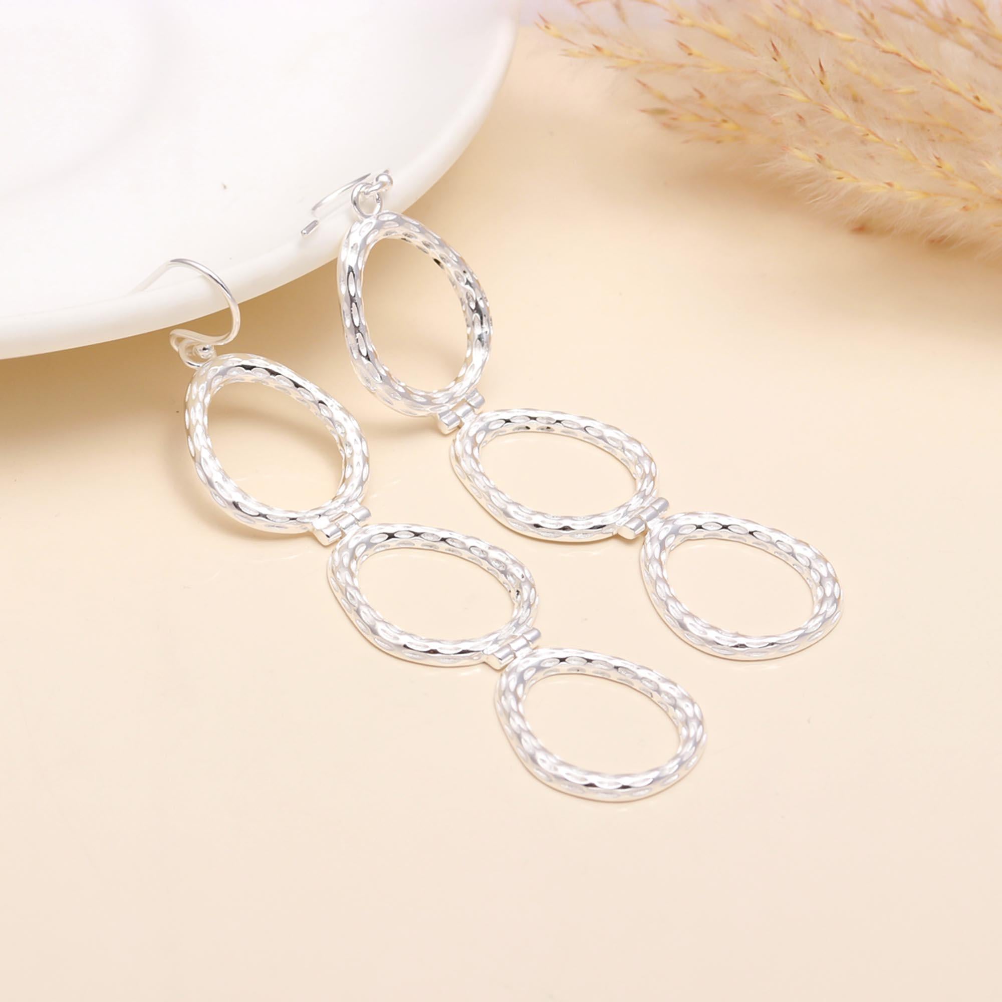 925 Sterling Silver Multi-Oval Dangle Earrings