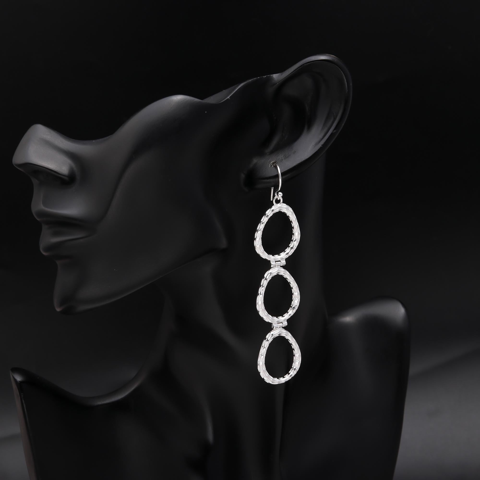 925 Sterling Silver Multi-Oval Dangle Earrings