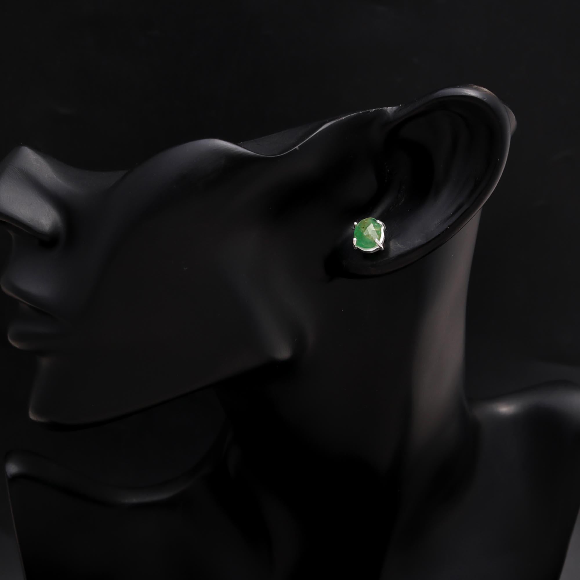 925 Sterling Silver Natural Green Emerald Stud Earrings
