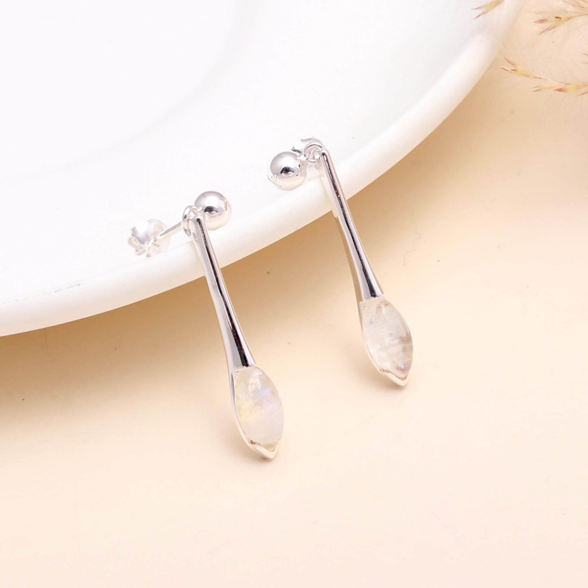 925 Sterling Silver Moonstone Drop Earrings