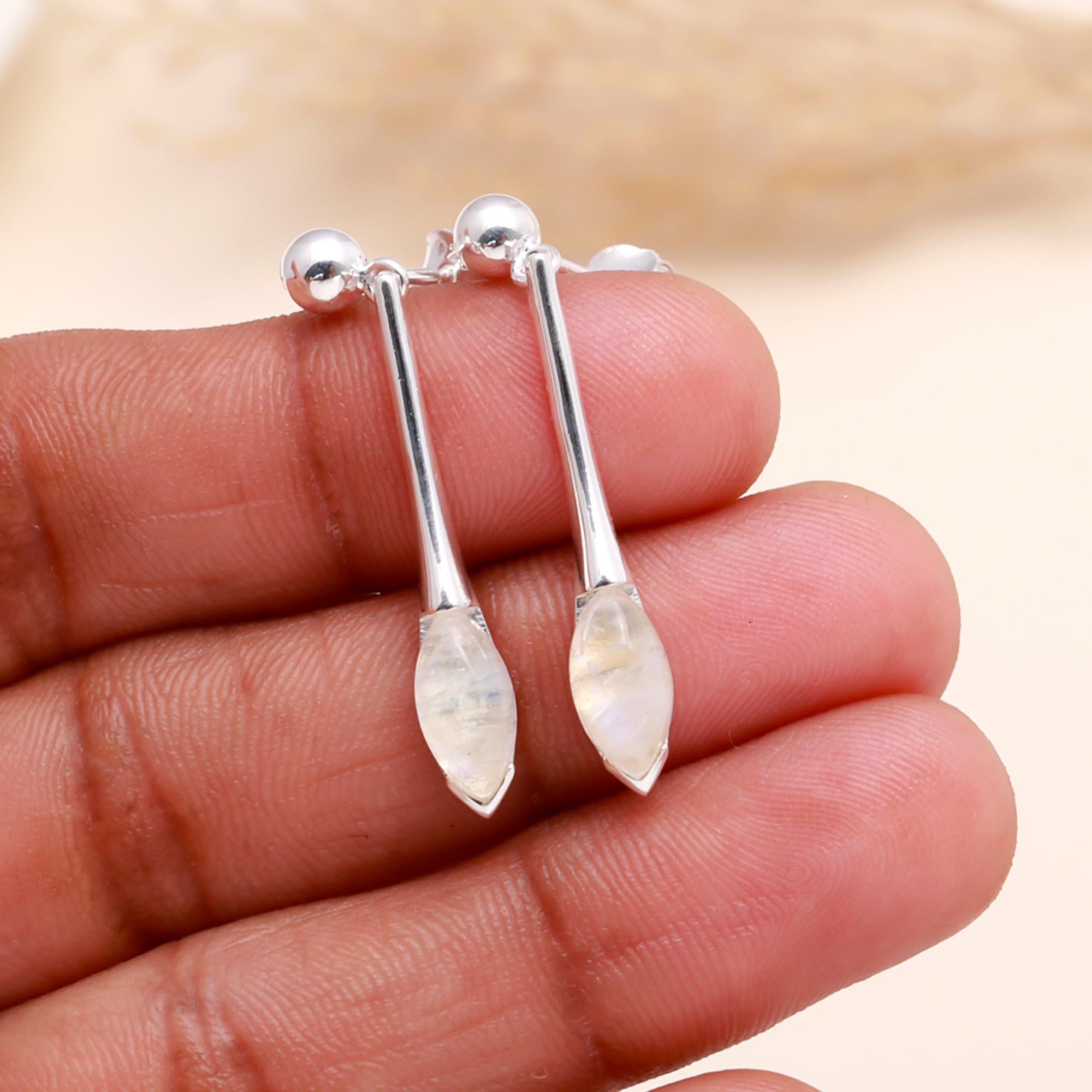 925 Sterling Silver Moonstone Drop Earrings