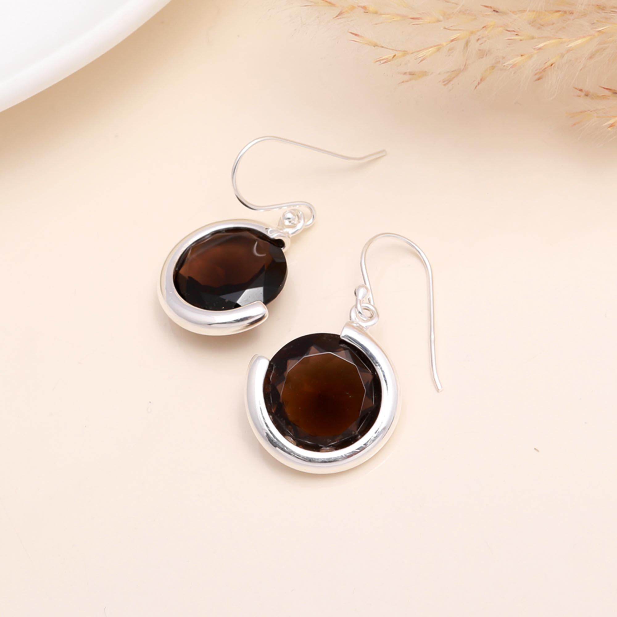 925 Sterling Silver Smoky Quartz Dangles Earrings