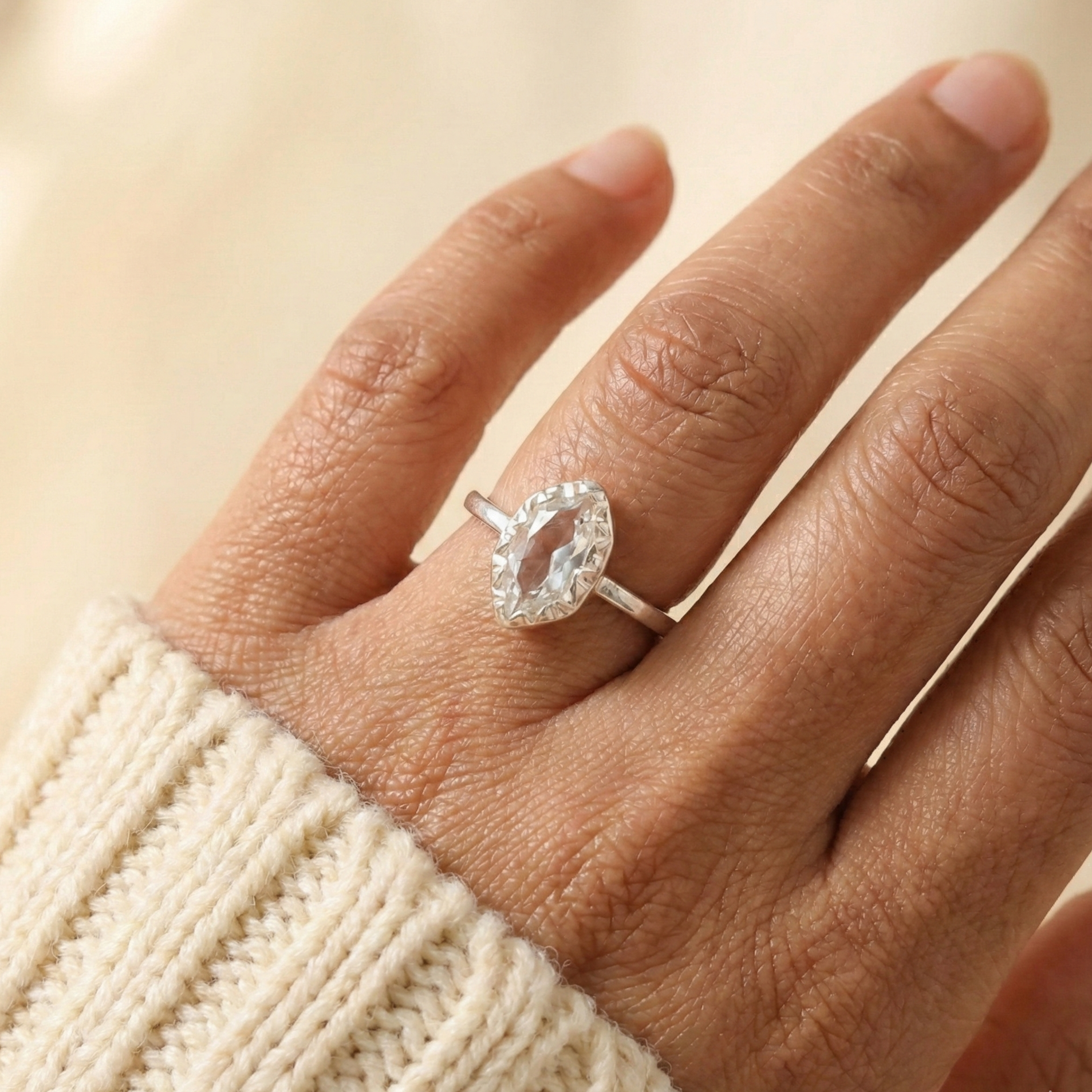 The Raw Radiance: Sterling Silver & Herkimer Diamond Ring