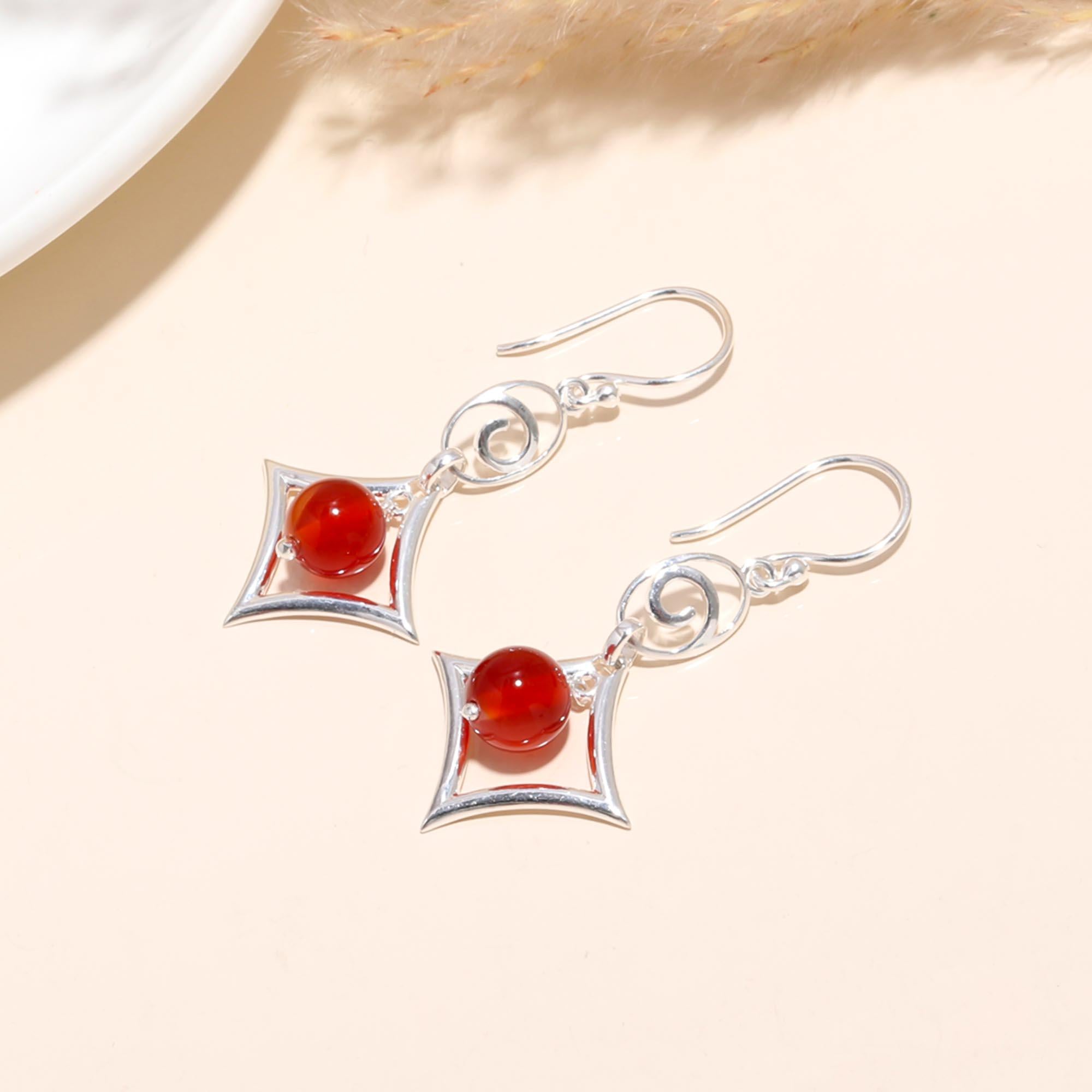 925 Sterling Silver Carnelian Boho Dangle Earrings
