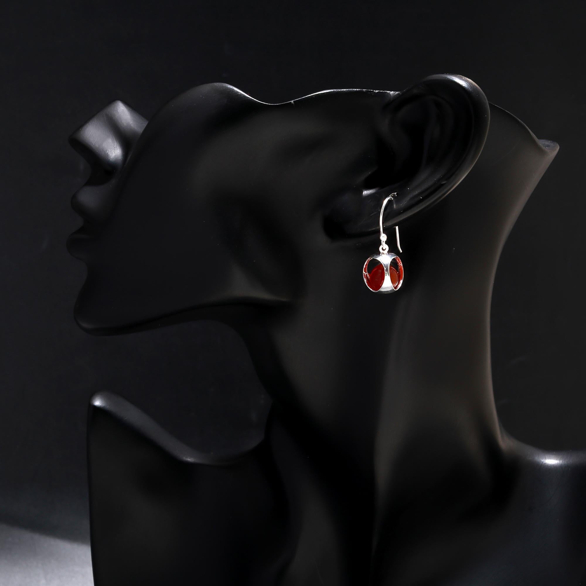 925 Sterling Silver Carnelian Unique Sphere Dangle Earrings