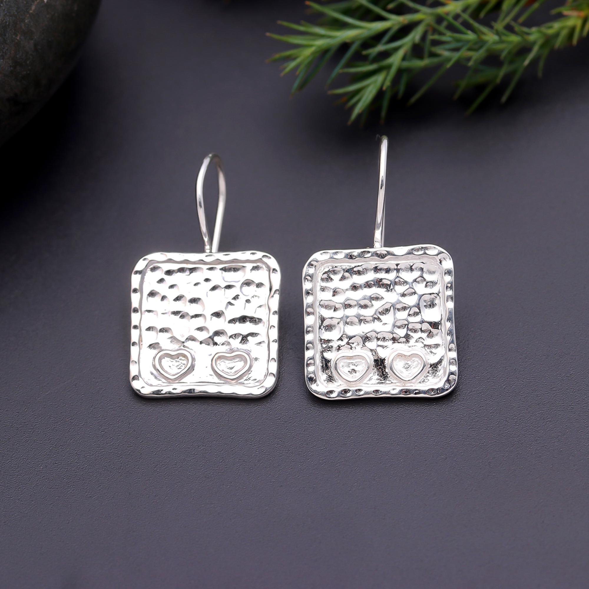 925 Silver Textured Square Earrings