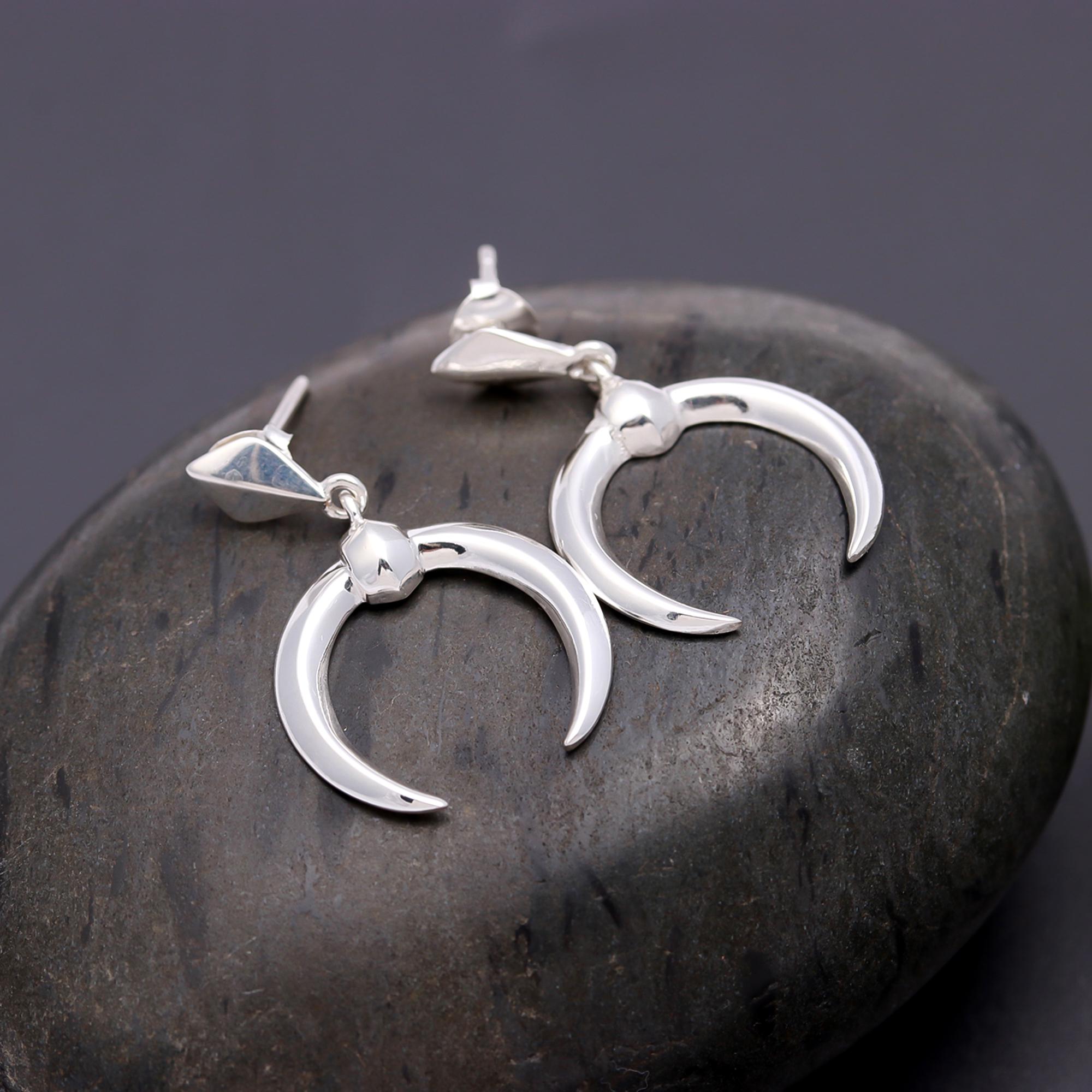 925 Silver Crescent Horn Drop Earrings
