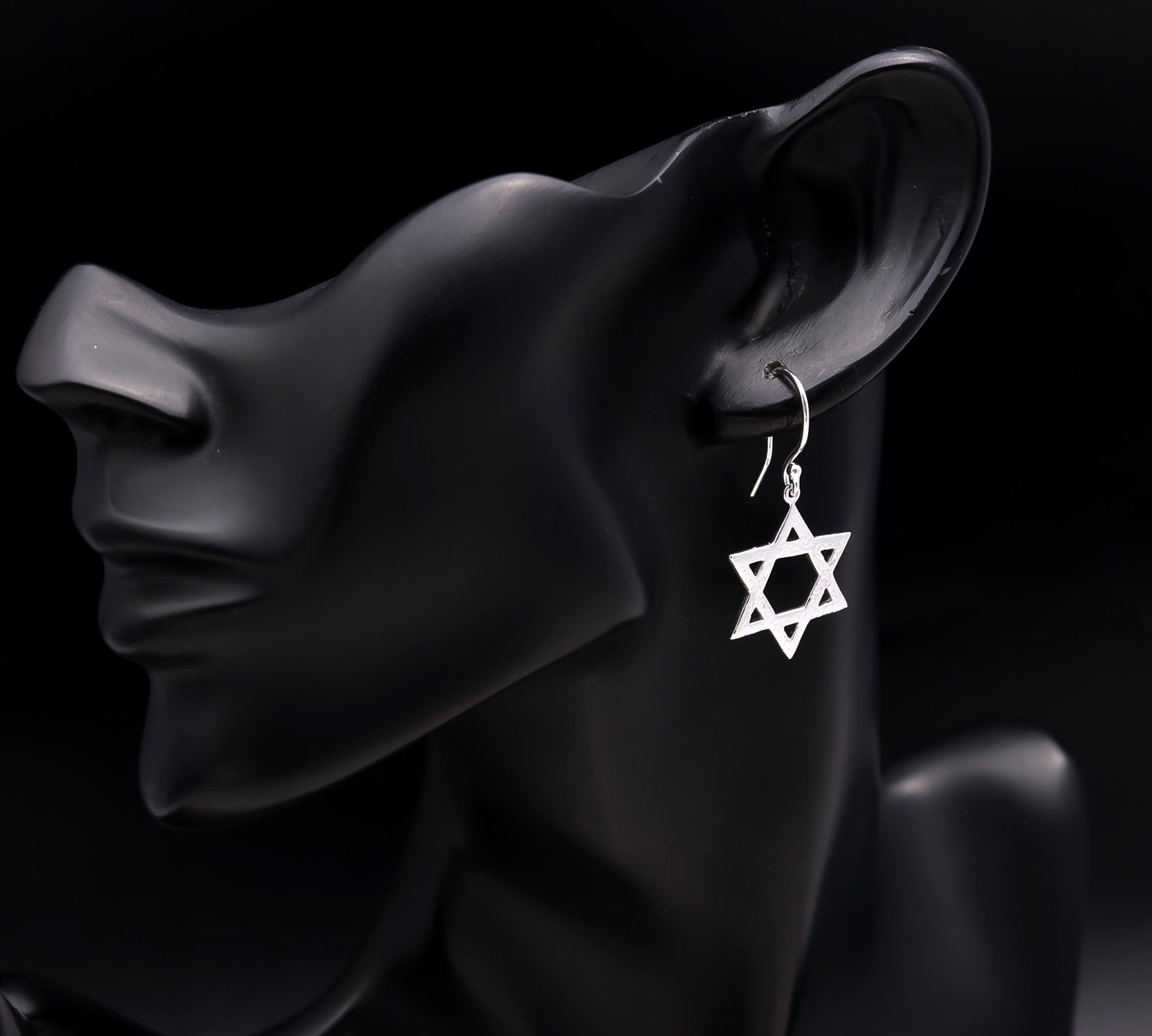 925 Silver Star of David Textured Drop Earrings