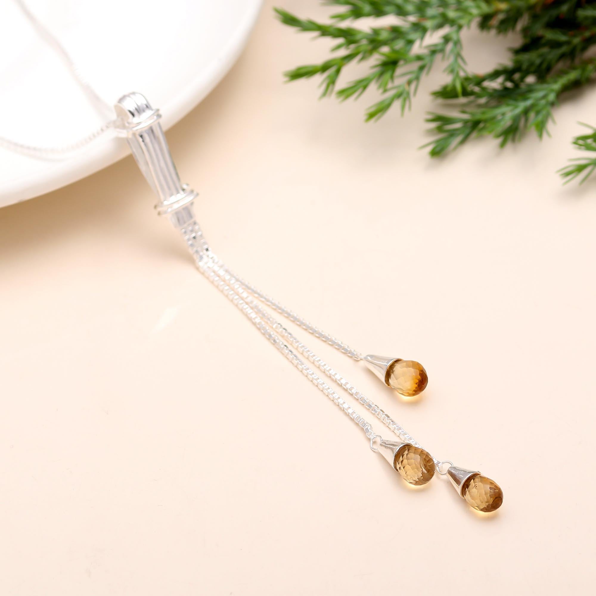 The Golden Fringe: Citrine & Silver Tassel Necklace