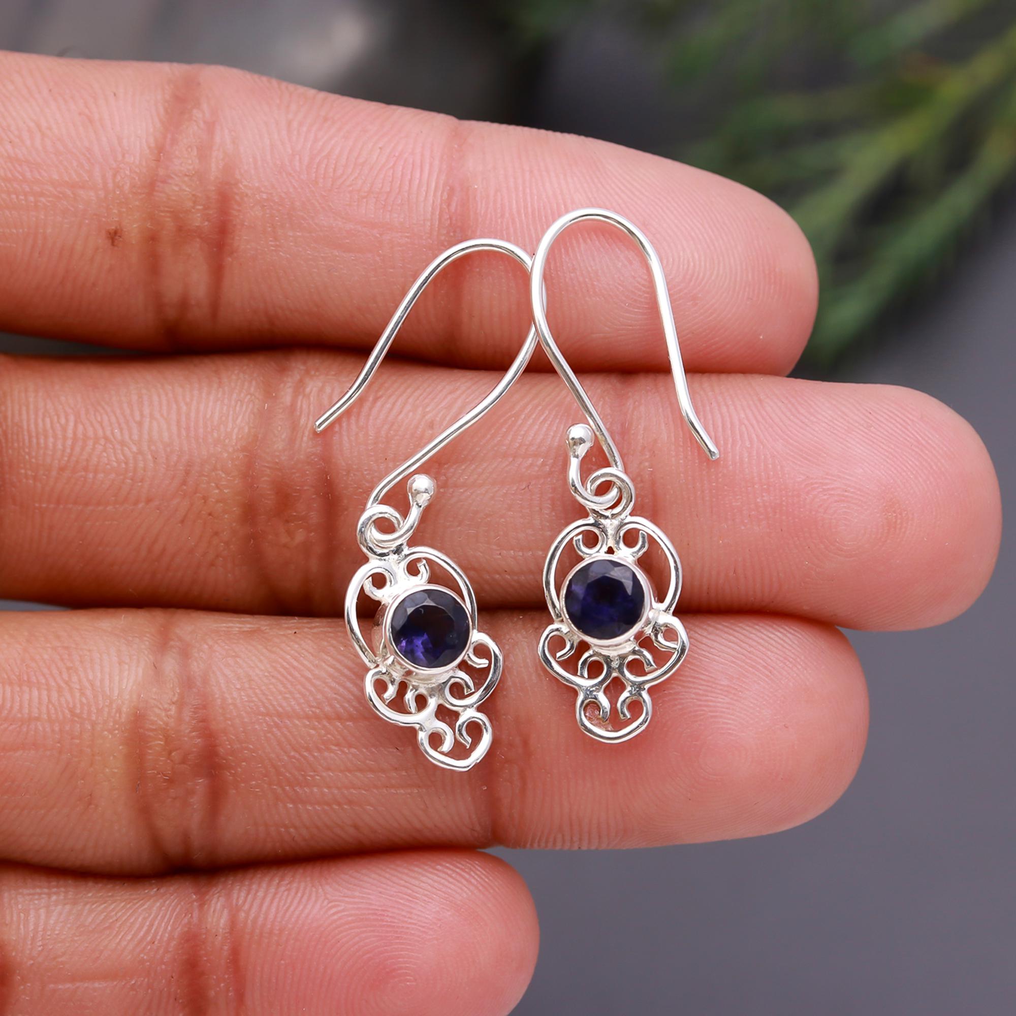 The Indigo Scroll: Iolite & Silver Filigree Drop Earrings