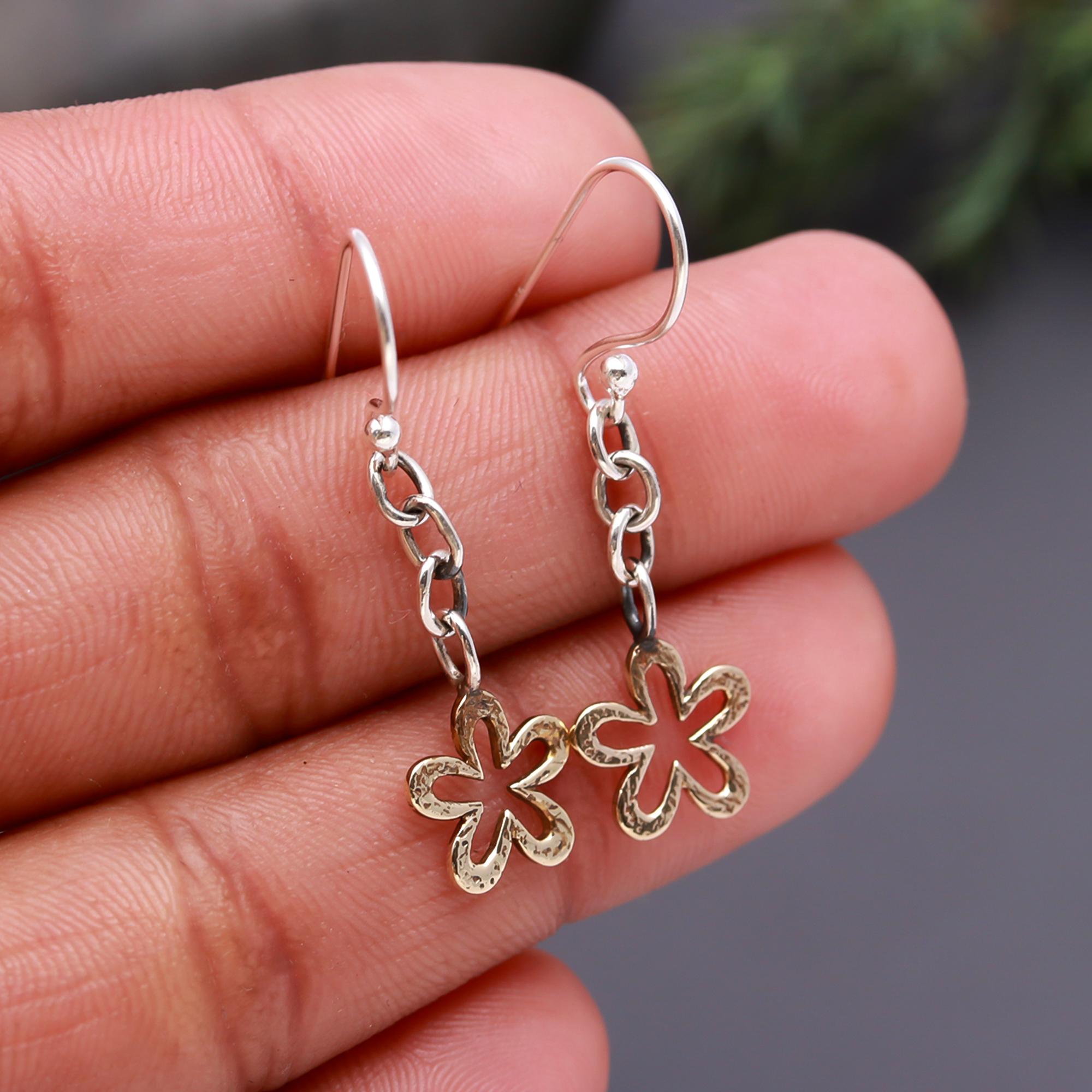 925 Silver Floral Dangling Earrings