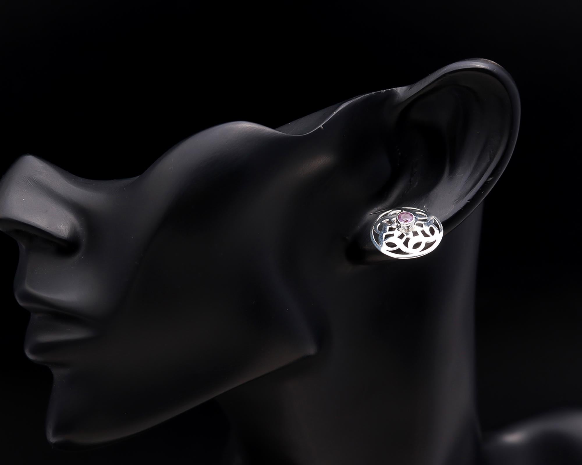 925 Silver Round Amethyst Filigree Stud Earrings