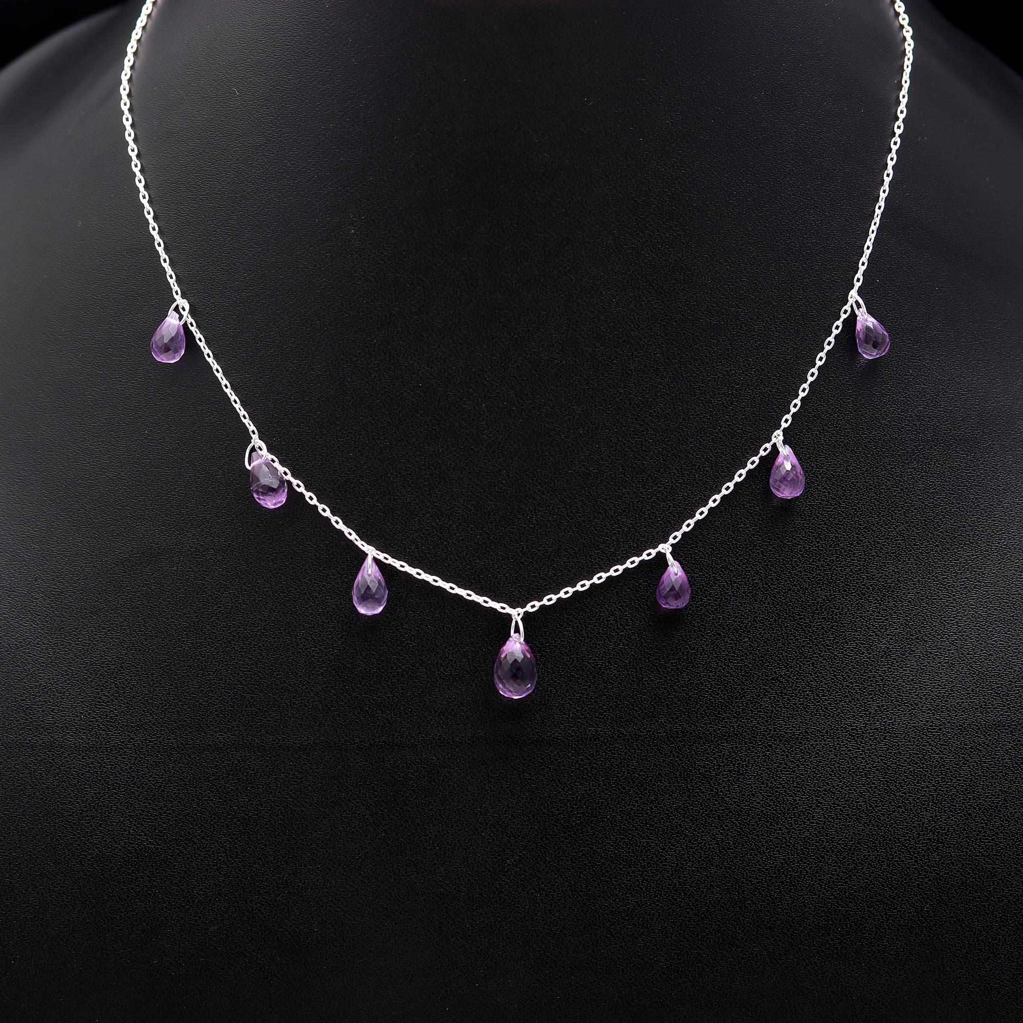 The Violet Droplet: Amethyst & Silver Station Necklace