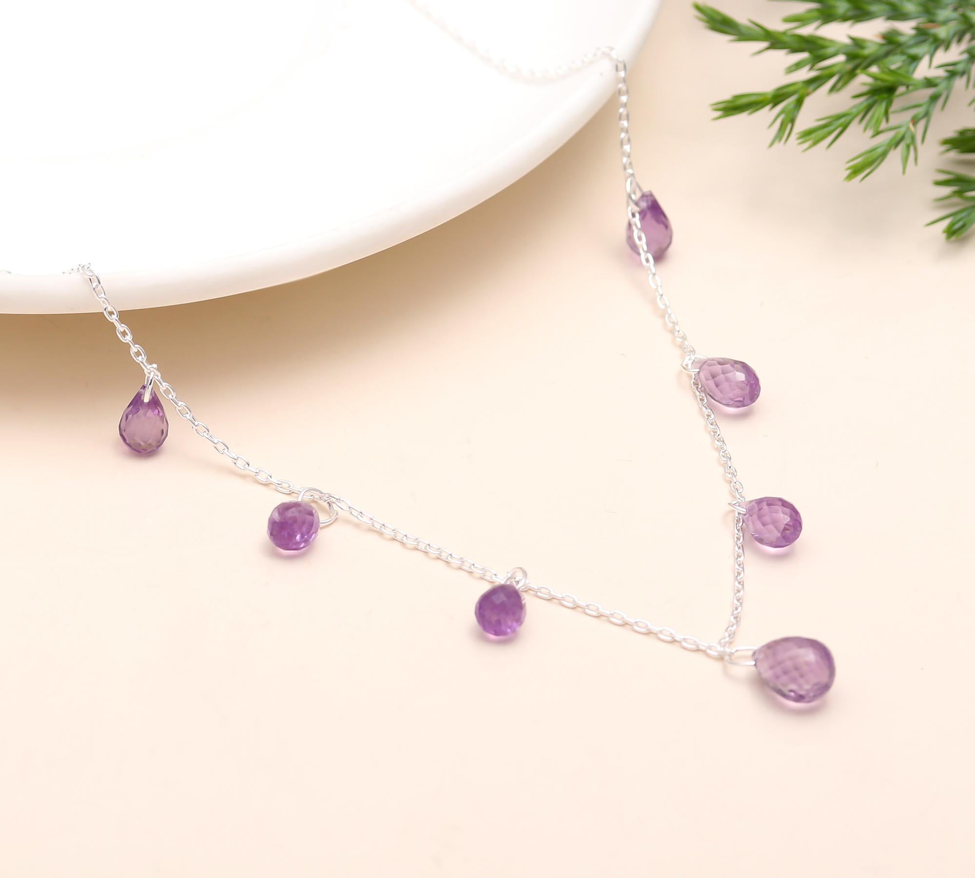 The Violet Droplet: Amethyst & Silver Station Necklace