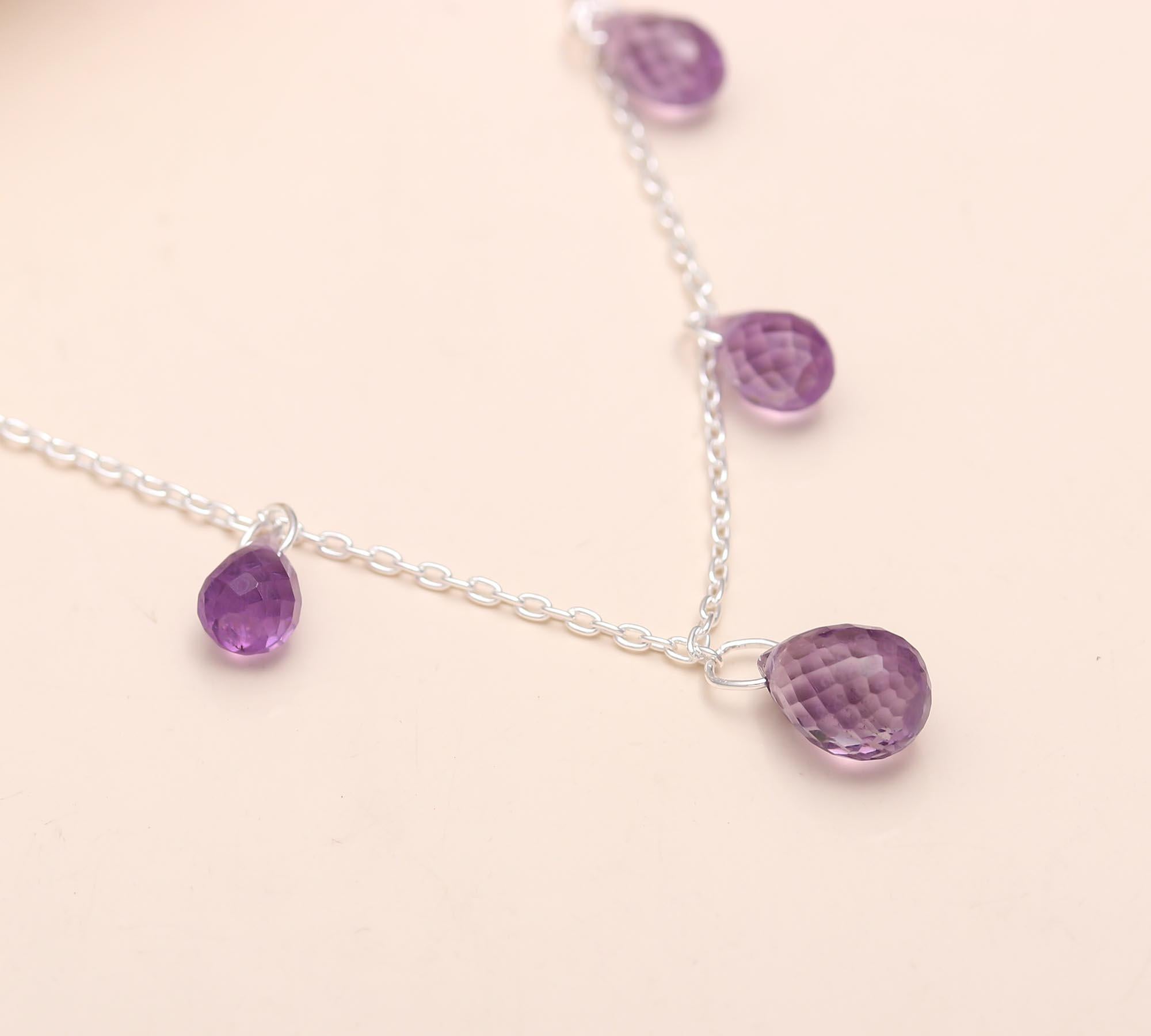 The Violet Droplet: Amethyst & Silver Station Necklace