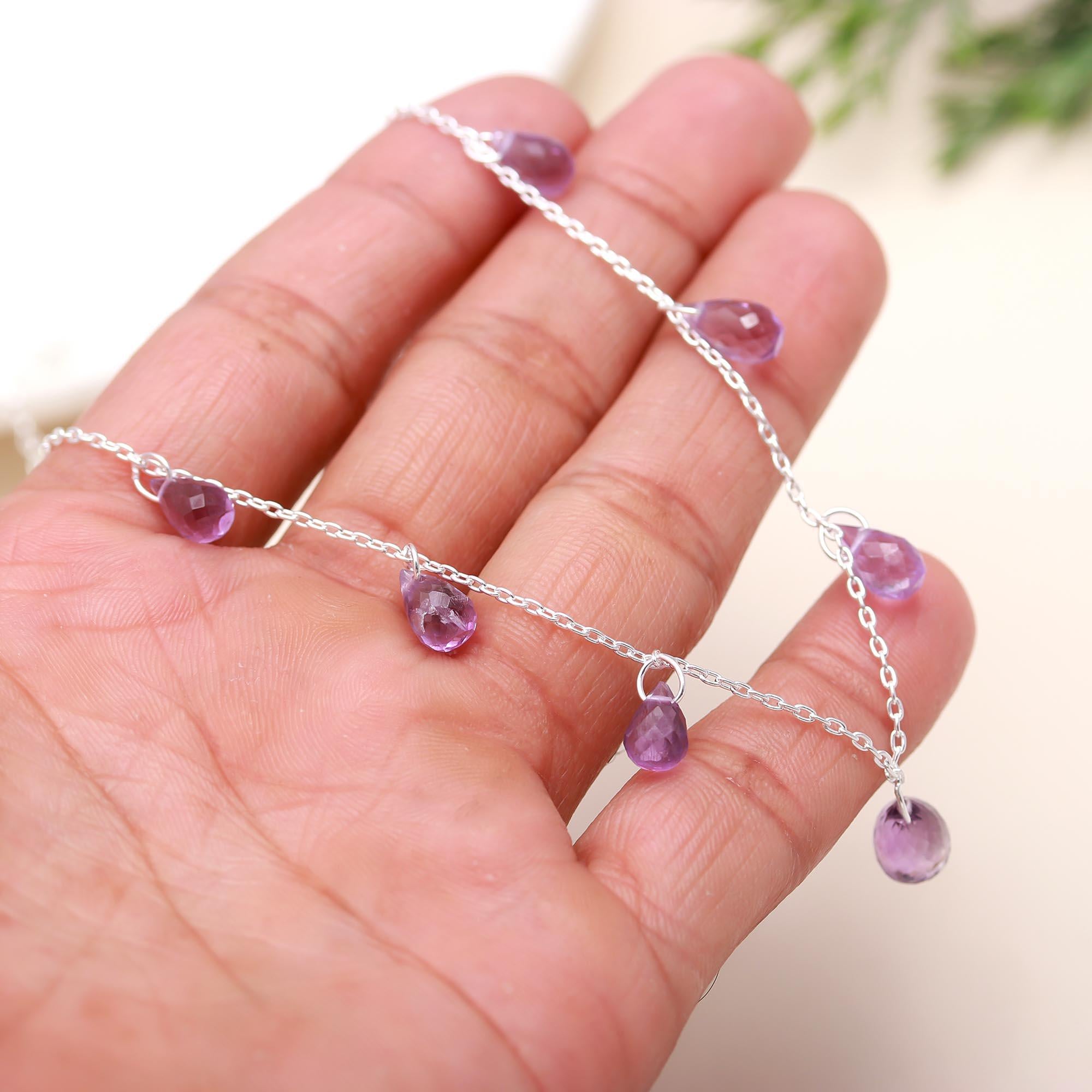 The Violet Droplet: Amethyst & Silver Station Necklace