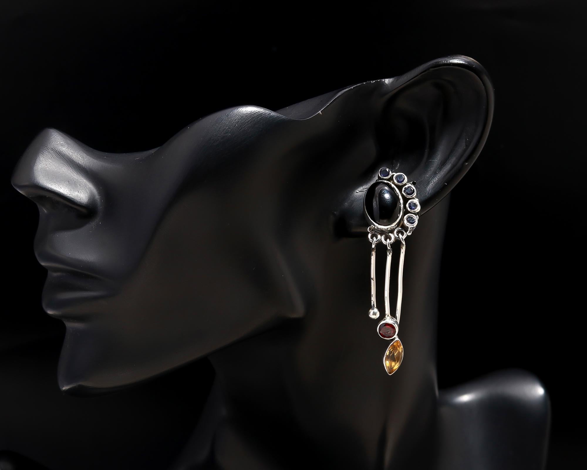 925 Silver Multi-Stone Drop Earrings