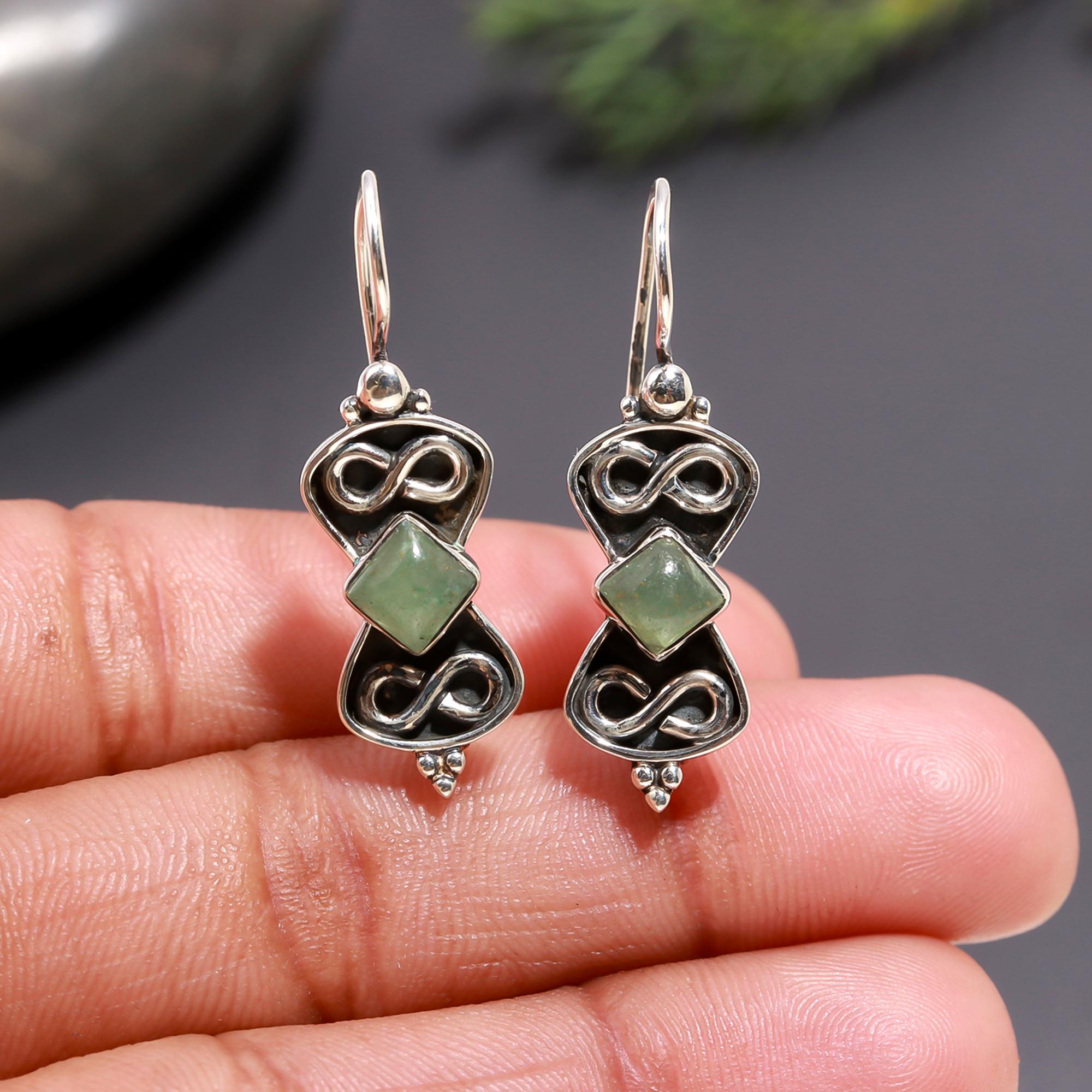 925 Silver Aventurine Dangle Earrings