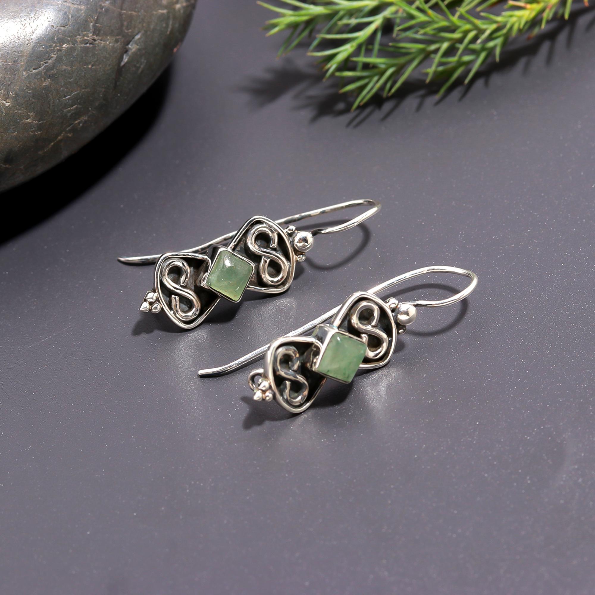 925 Silver Aventurine Dangle Earrings