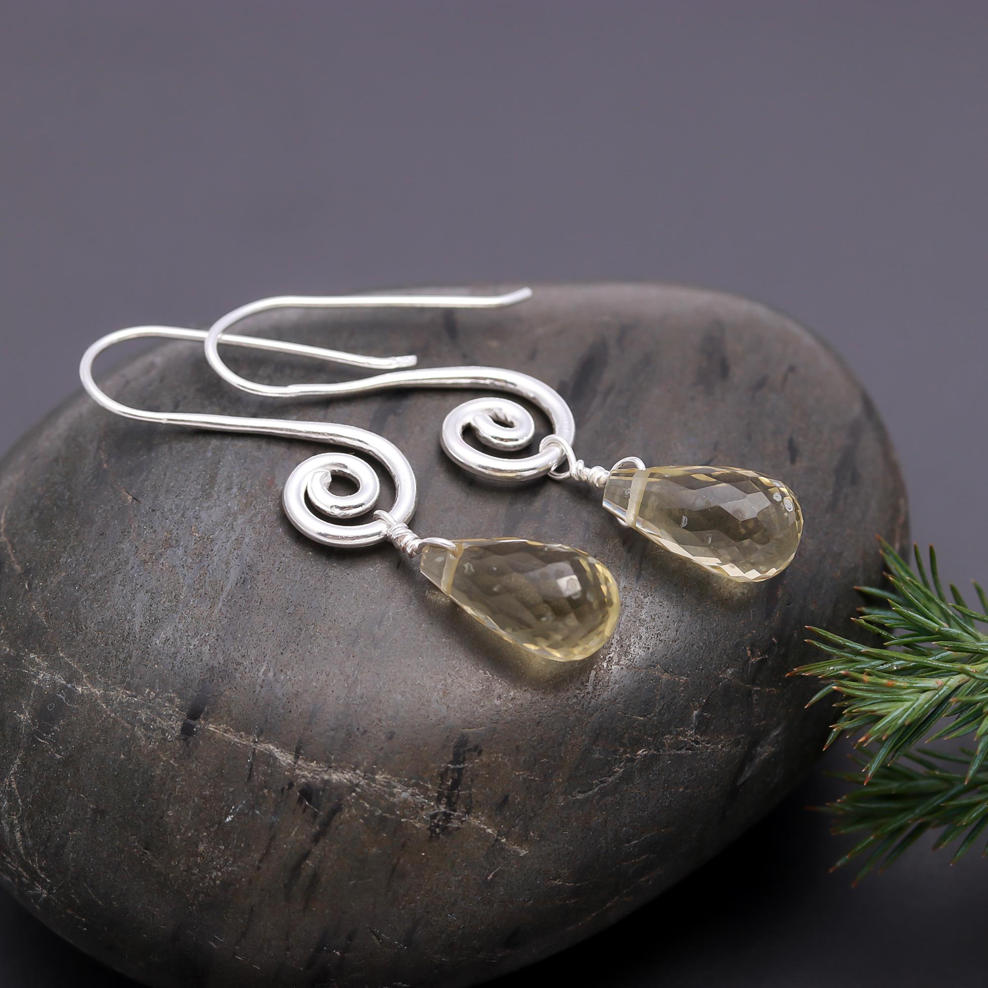 925 Silver Citrine Teardrops Dangle Earrings