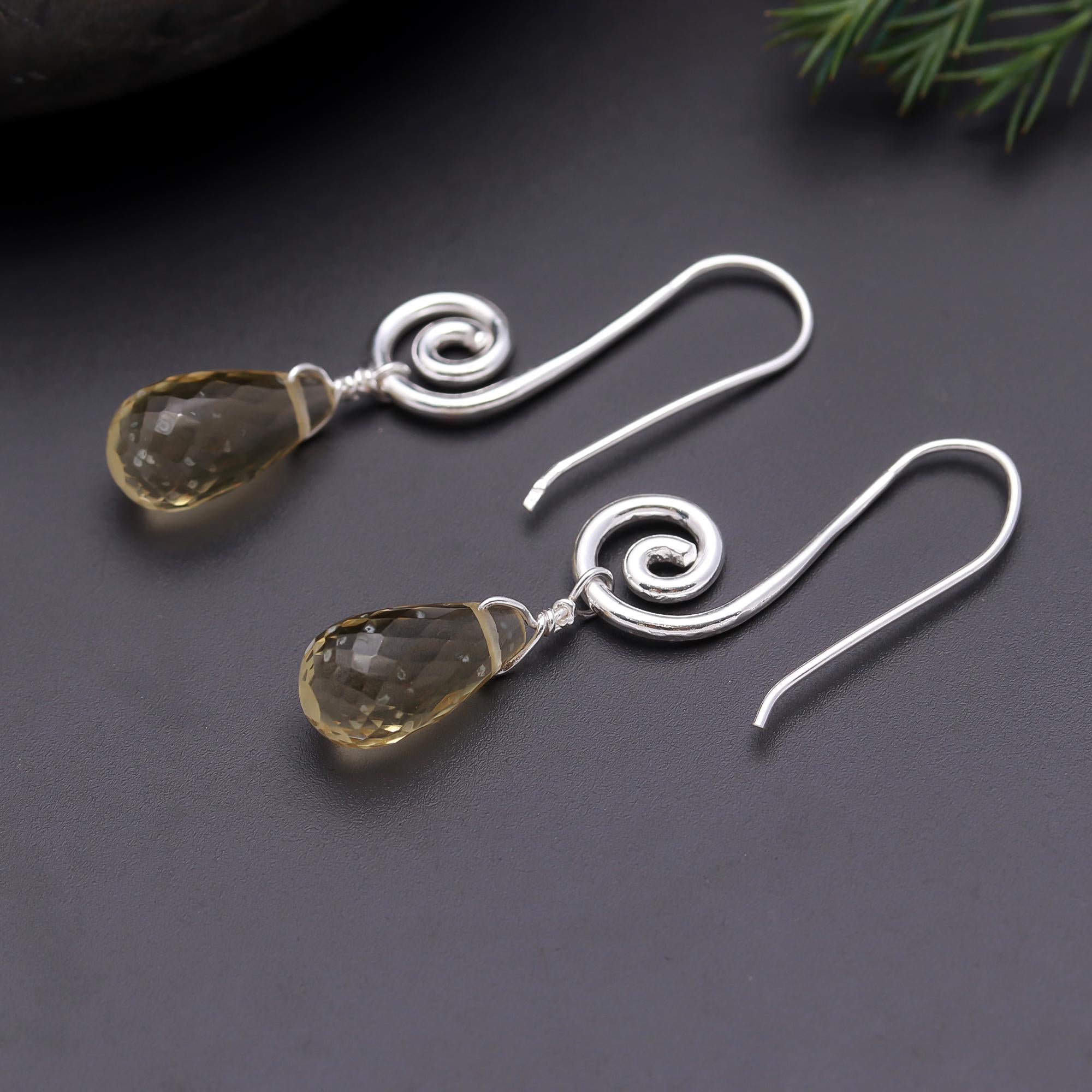 925 Silver Citrine Teardrops Dangle Earrings