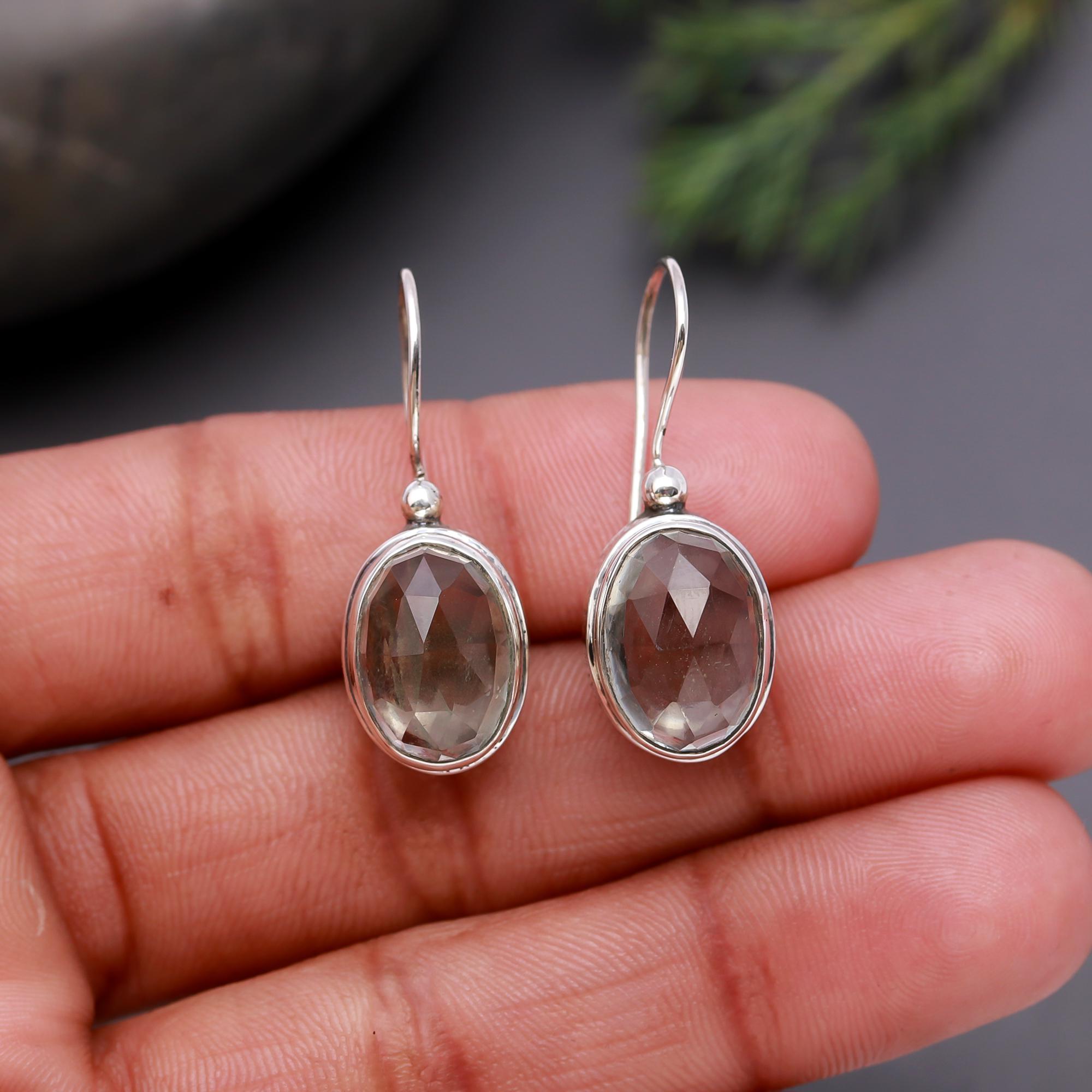 925 Silver Faceted Smoky Quartz Dangle Earrings