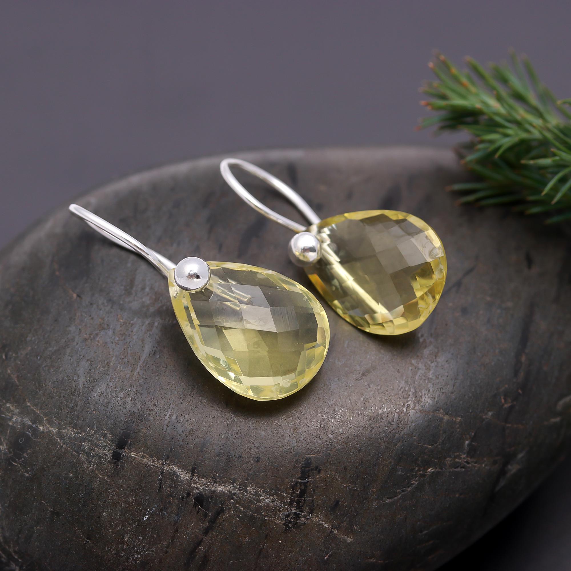 The Lemon Dewdrops: Lemon Quartz Teardrop Silver Earrings