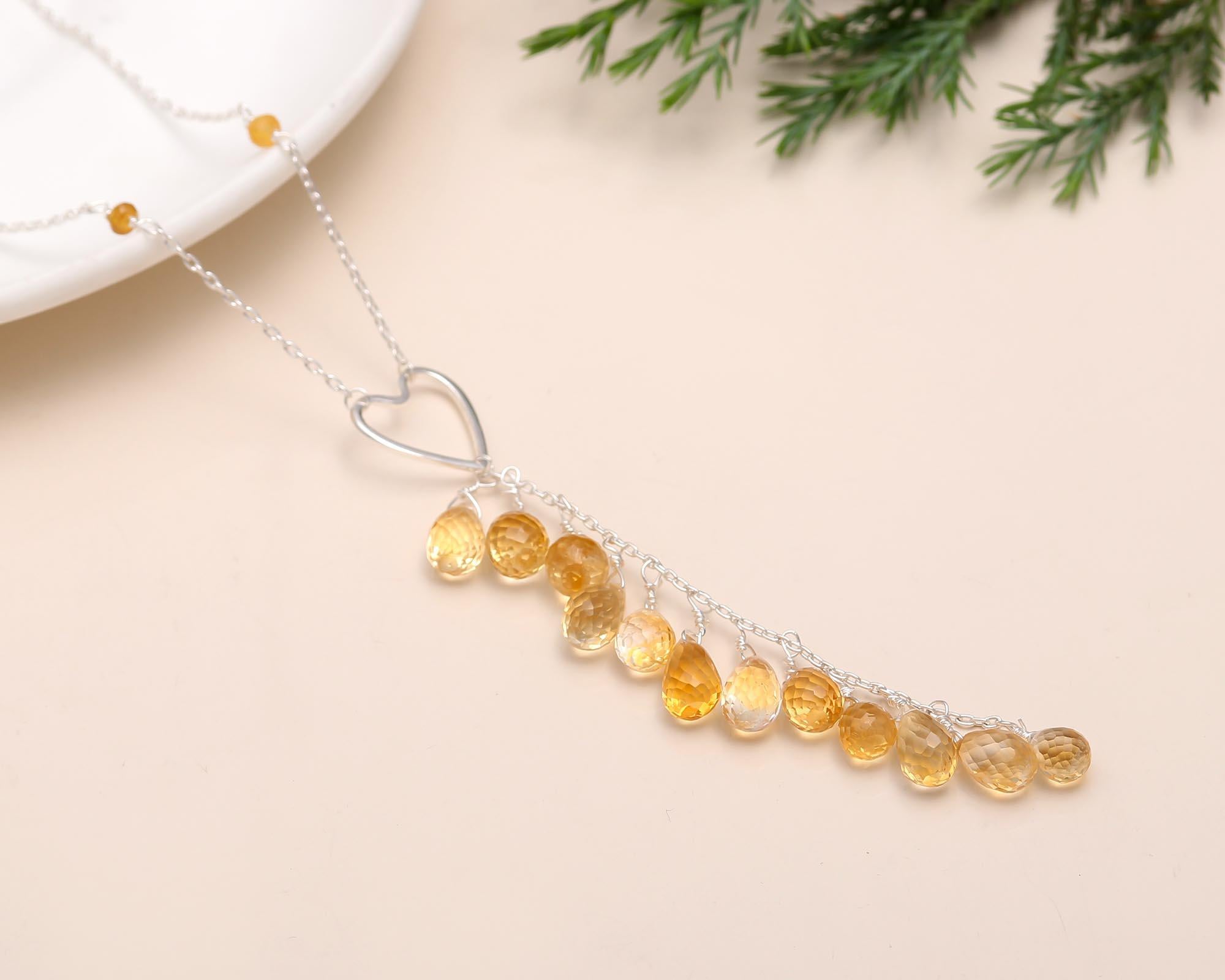 925 Silver Citrine Heart Necklace