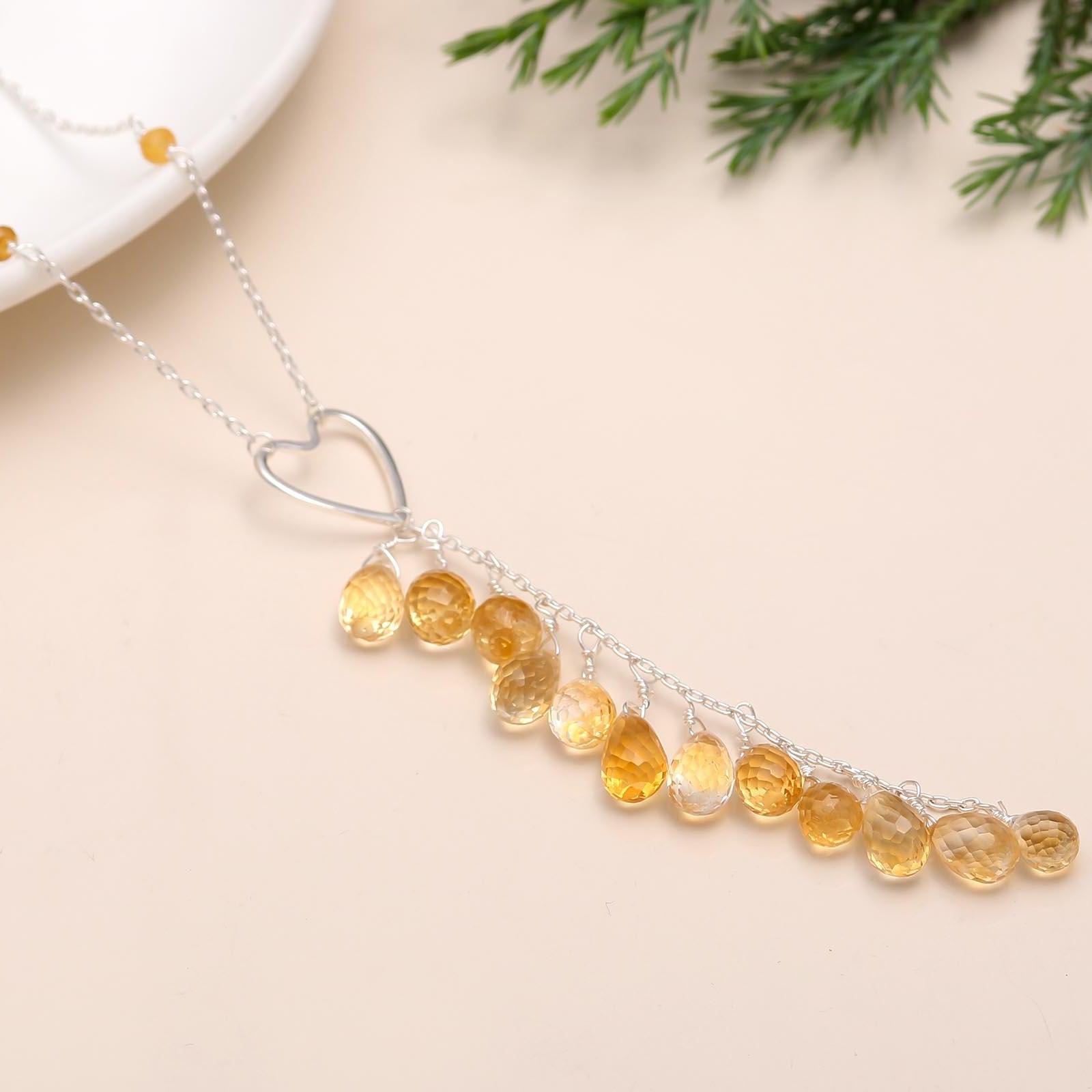 925 Silver Citrine Heart Necklace