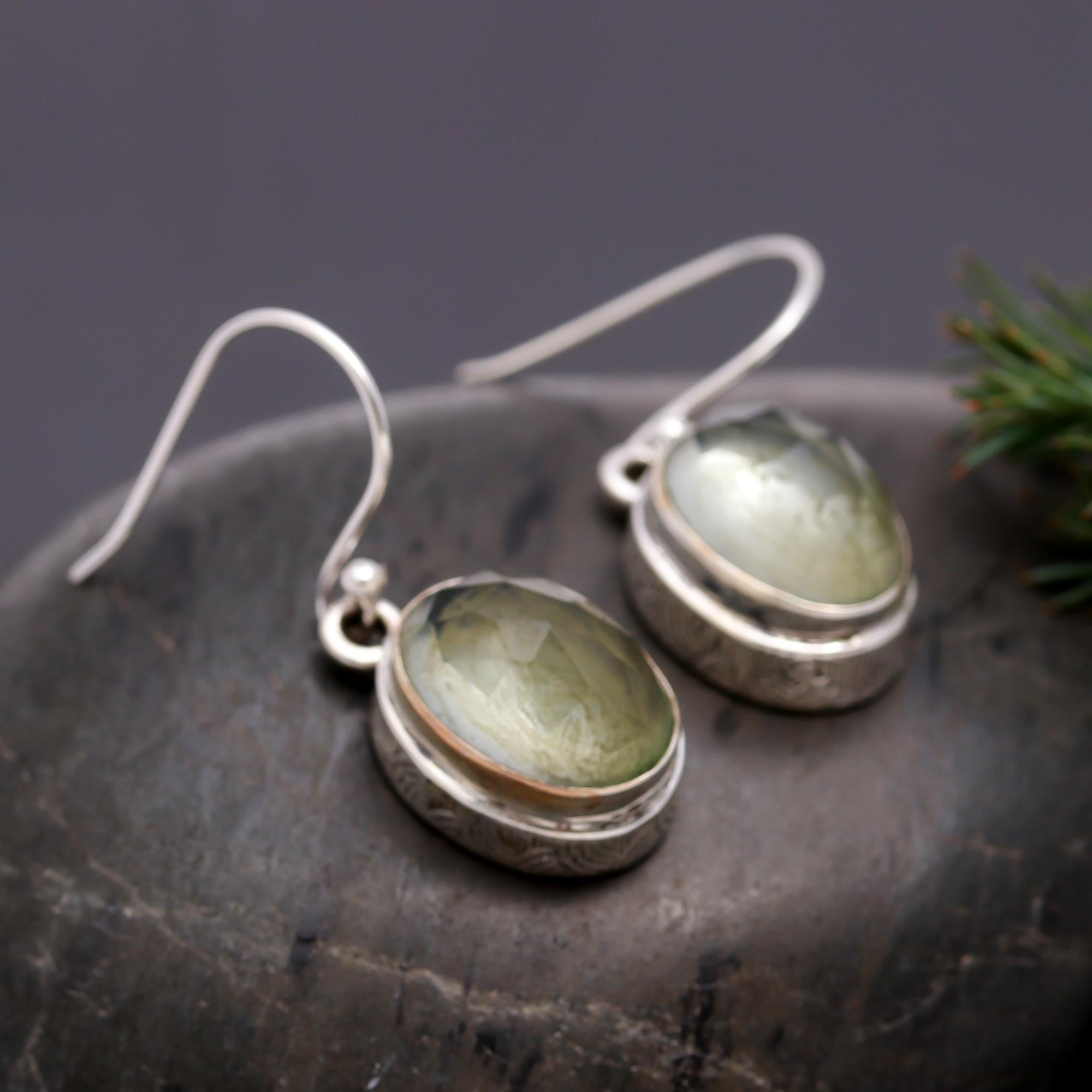 925 Silver Oval Rutilated Quartz Dangle Earrings