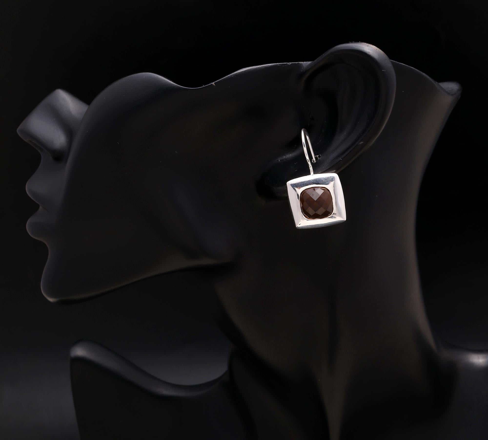 925 Silver Smoky Quartz Dangle Earrings