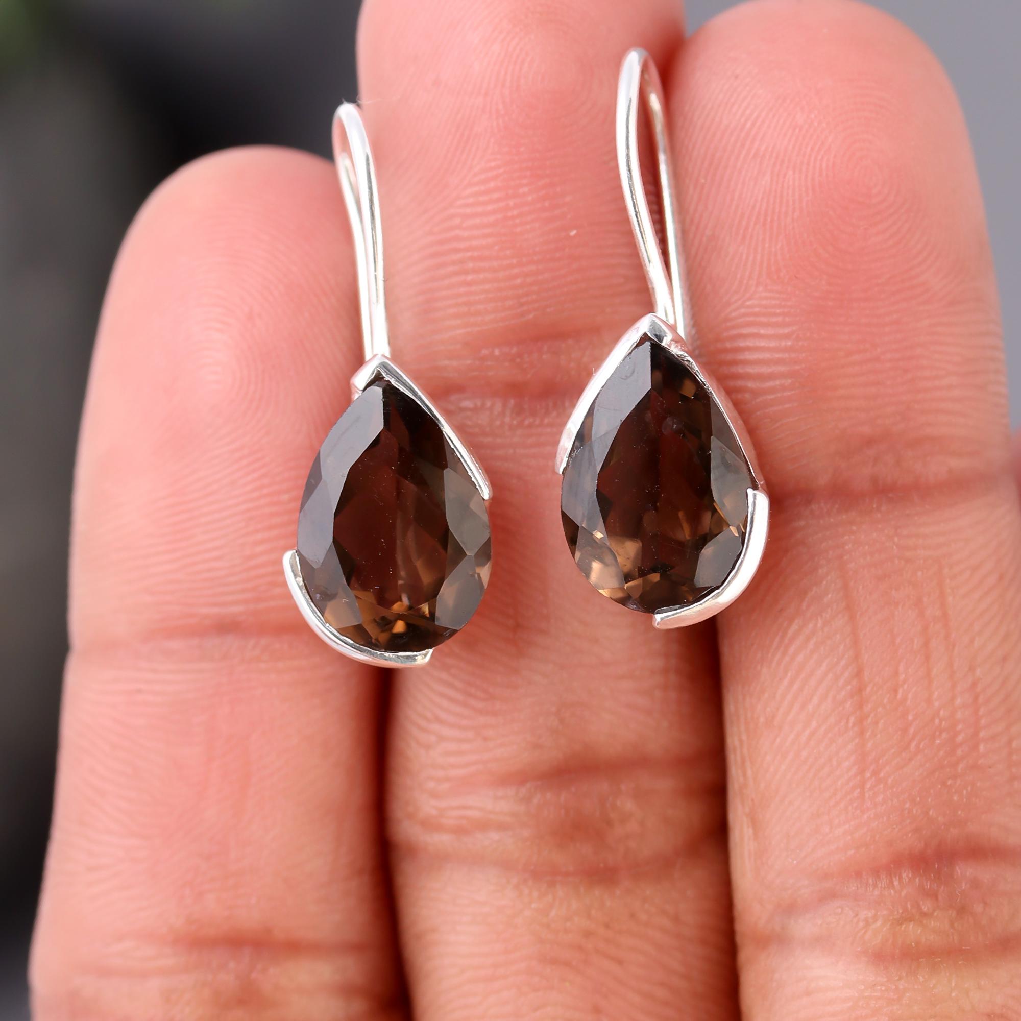 925 Silver Smoky Quartz Dangle Earrings