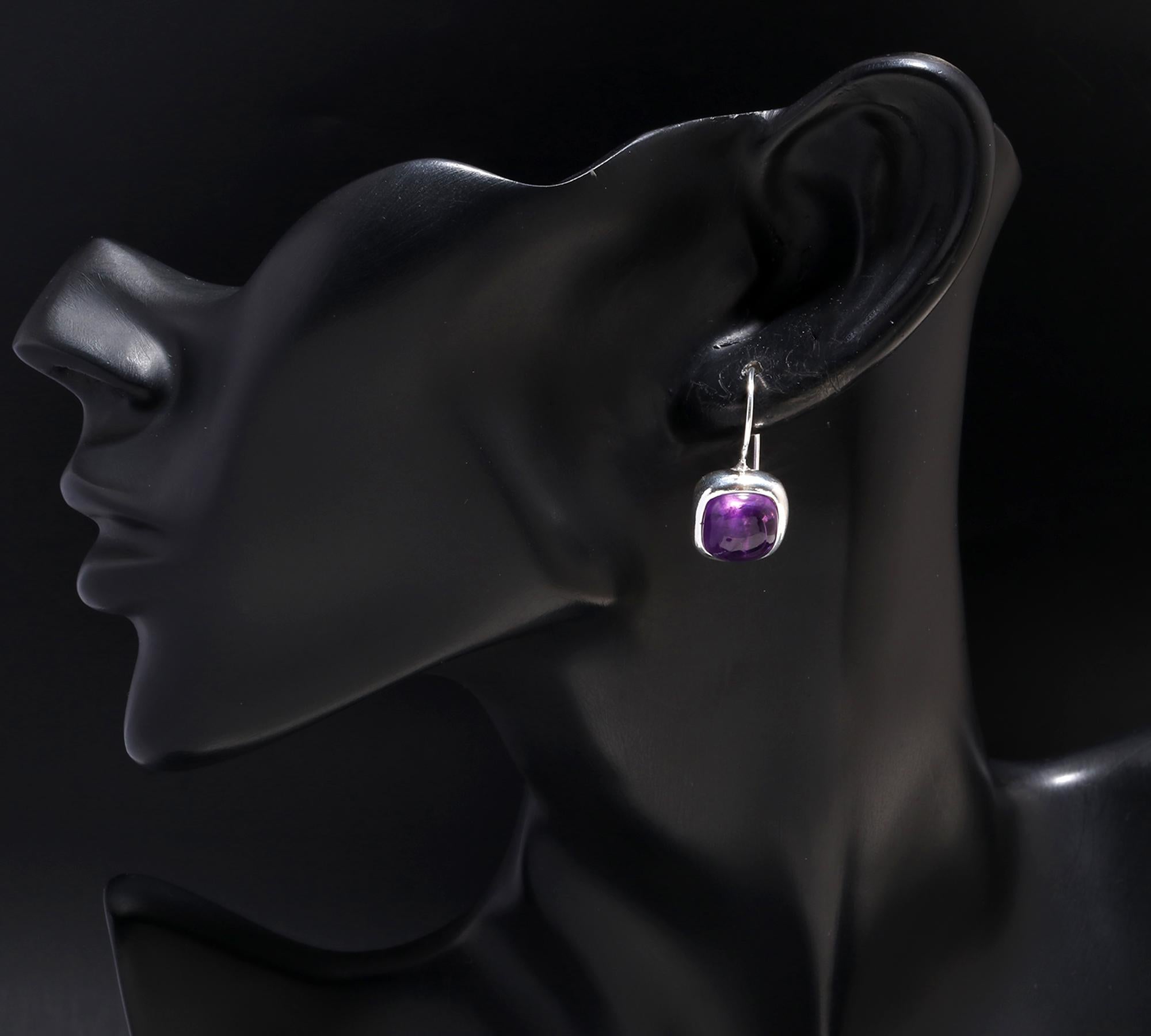 925 Silver Cushion Amethyst Dangle Earrings