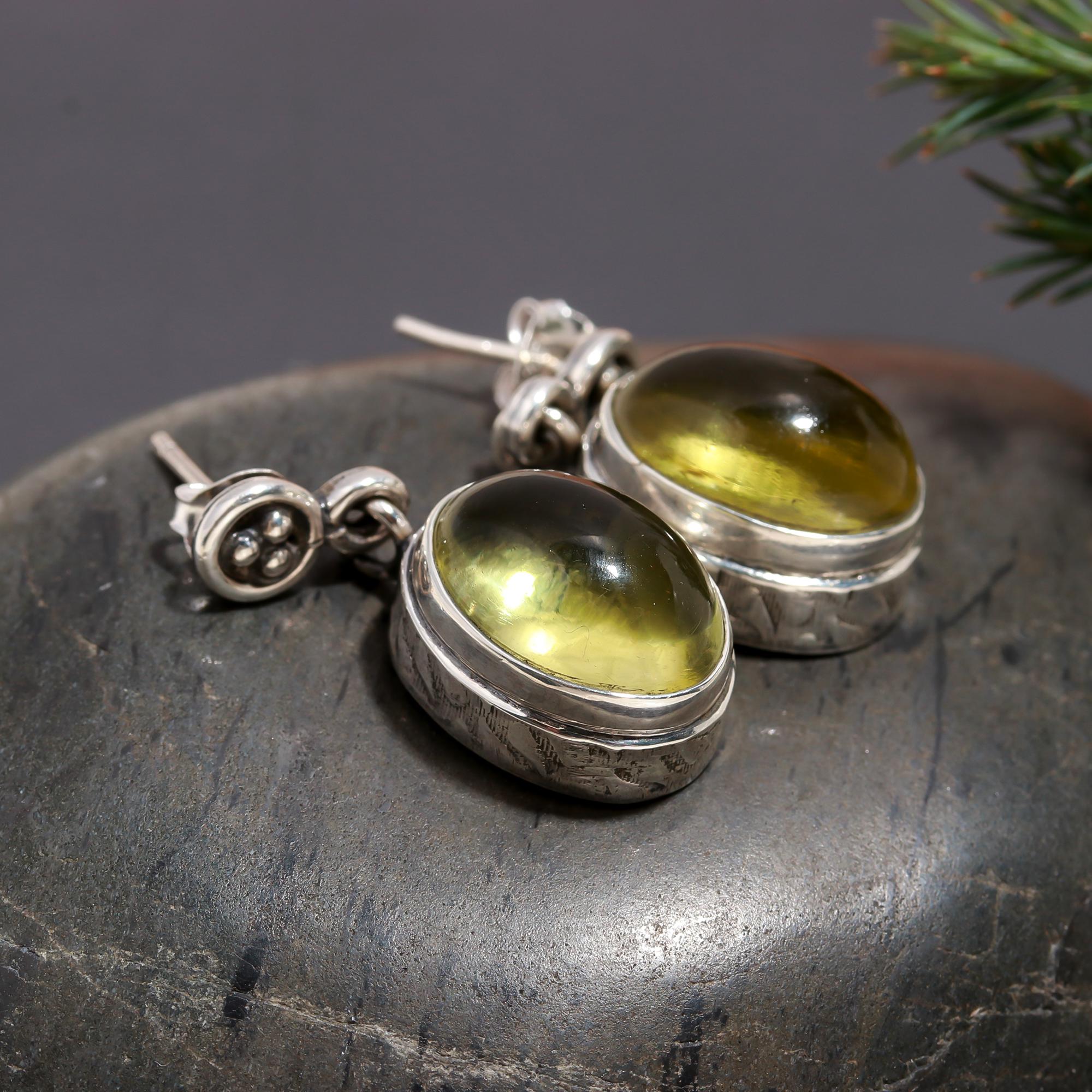 925 Silver Oval Prehnite Drop Earrings