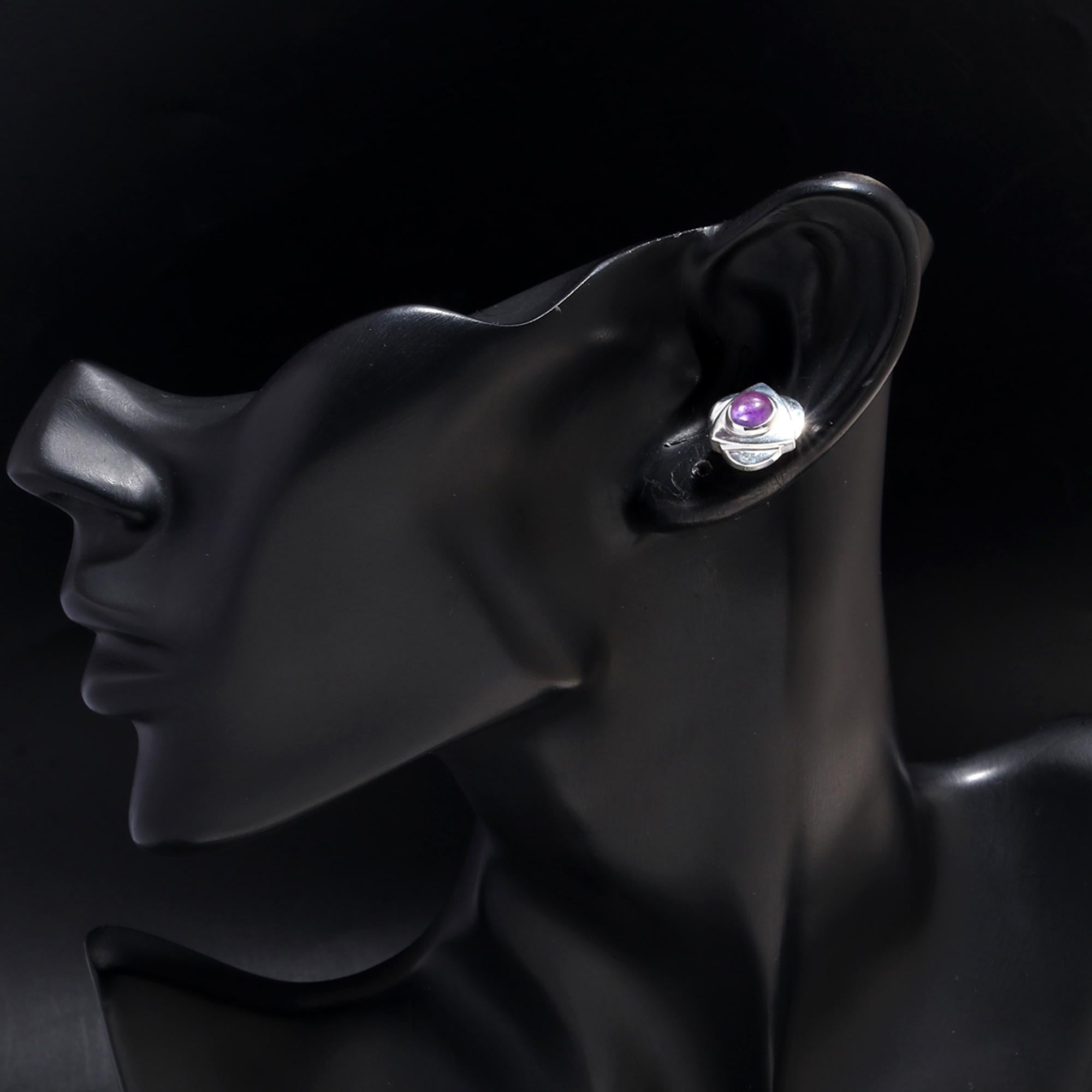 925 Silver Round Amethyst Floral Stud Earrings