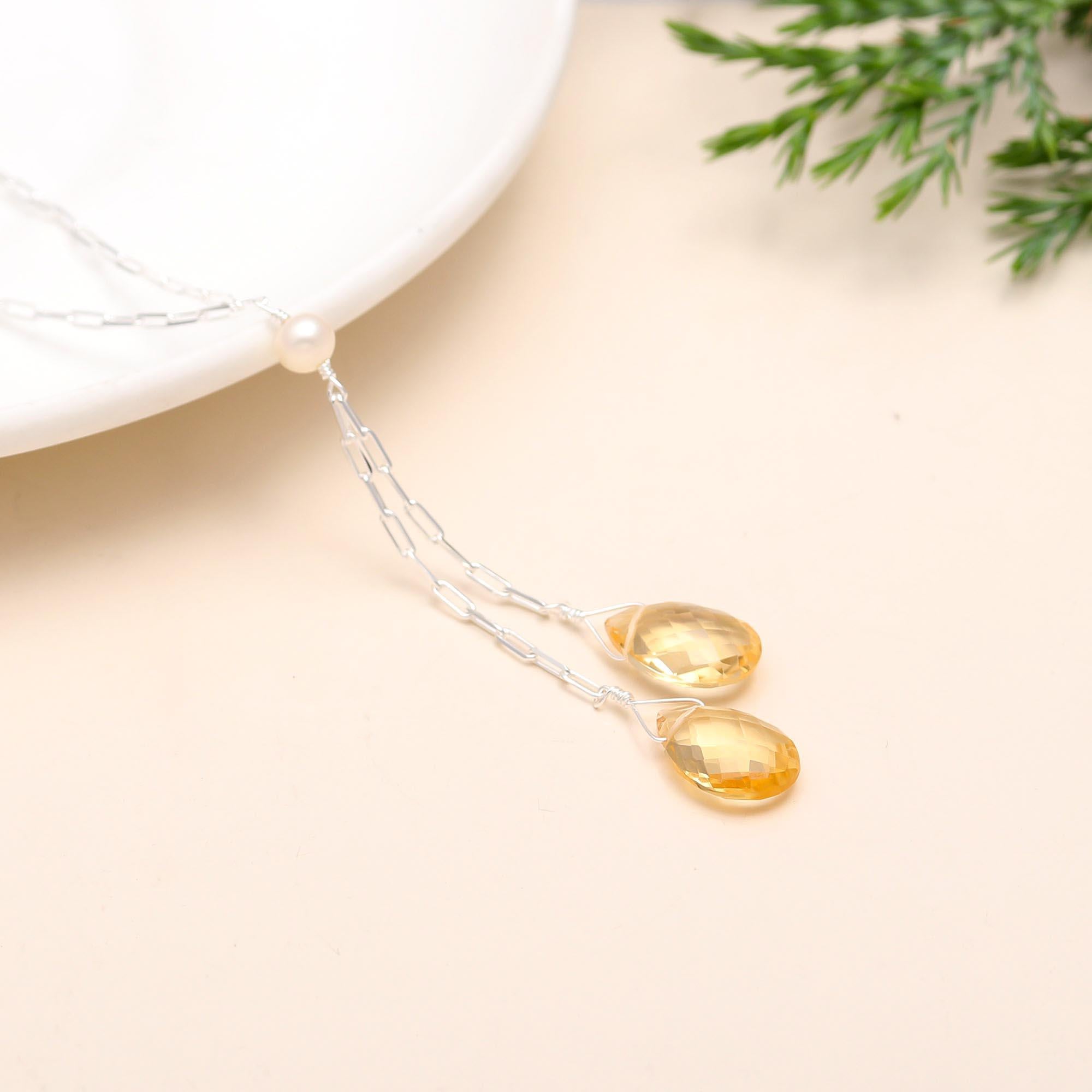 925 Silver Double Citrine Necklace