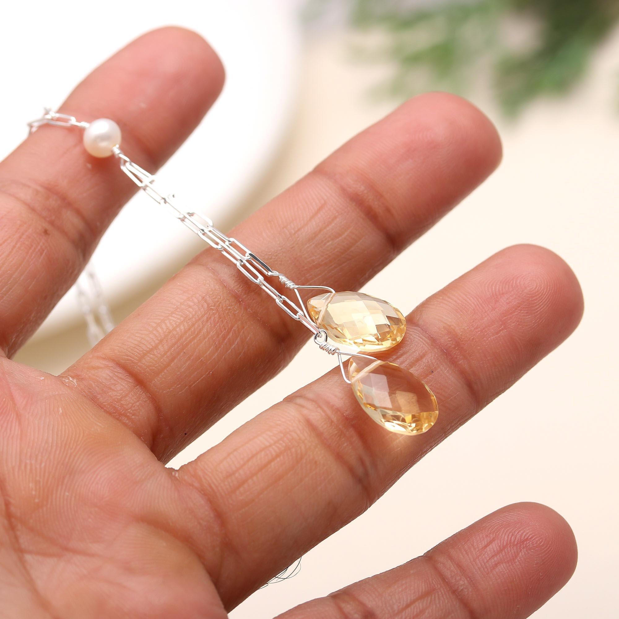 925 Silver Double Citrine Necklace