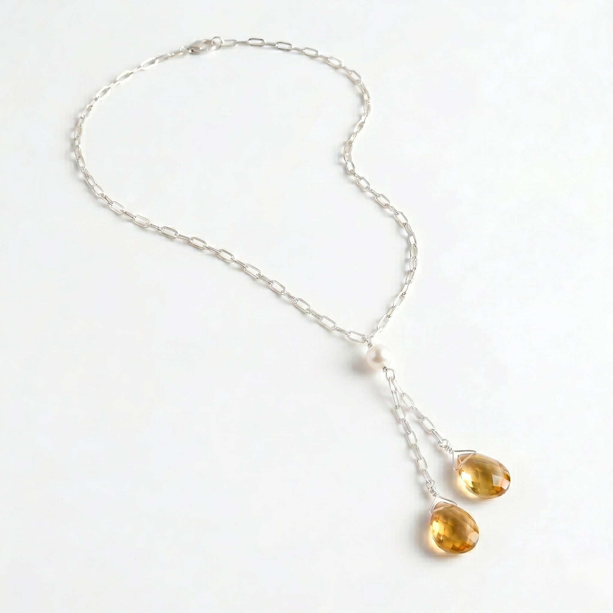 925 Silver Double Citrine Necklace