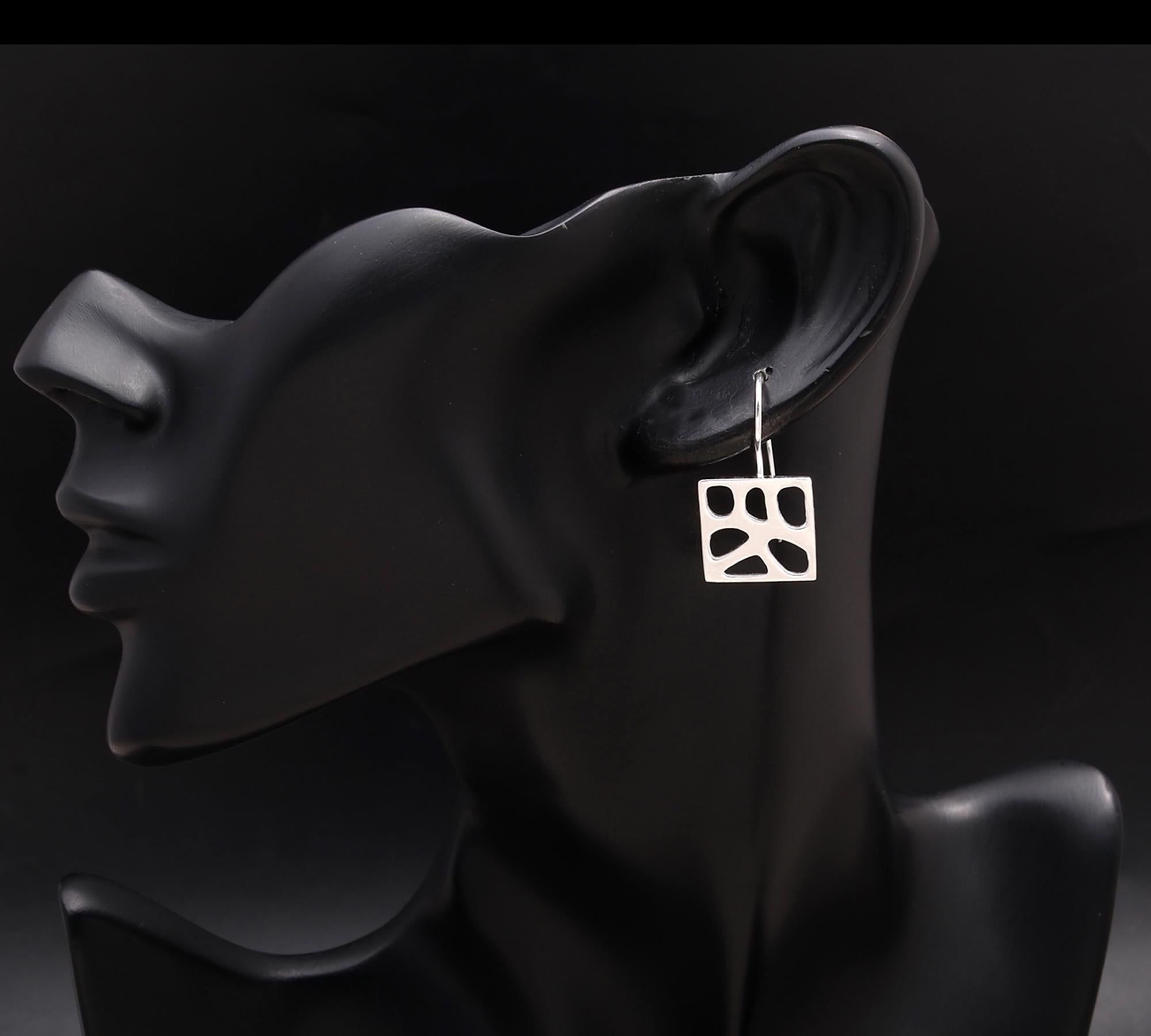 925 Silver Square Cutout Dangle Earrings