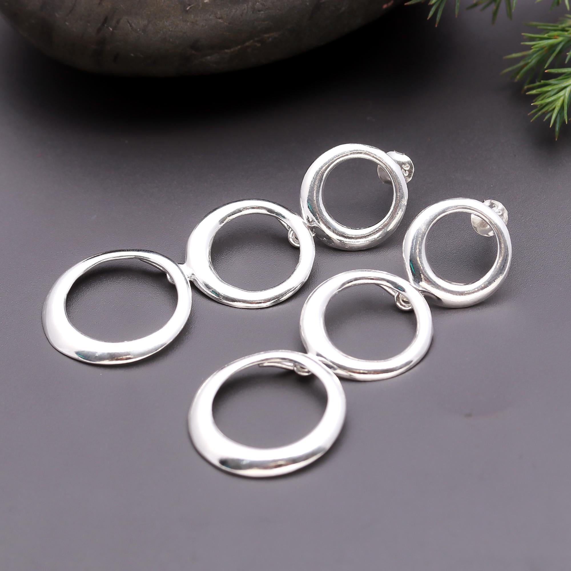 925 Silver Multi-Circle Drop Earrings