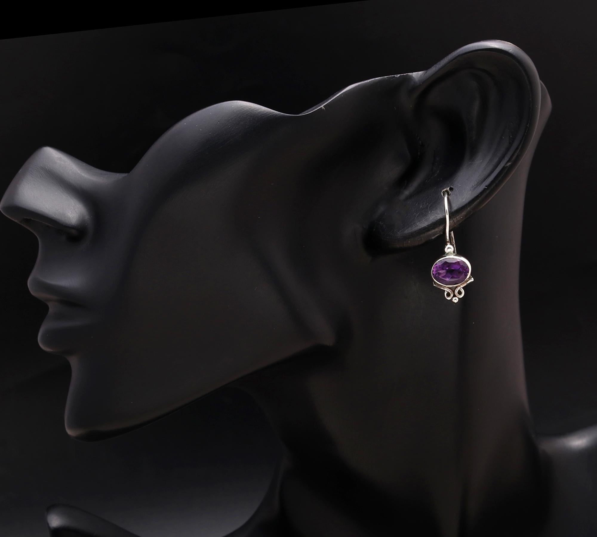 925 Silver Oval Amethyst Dangle Earrings