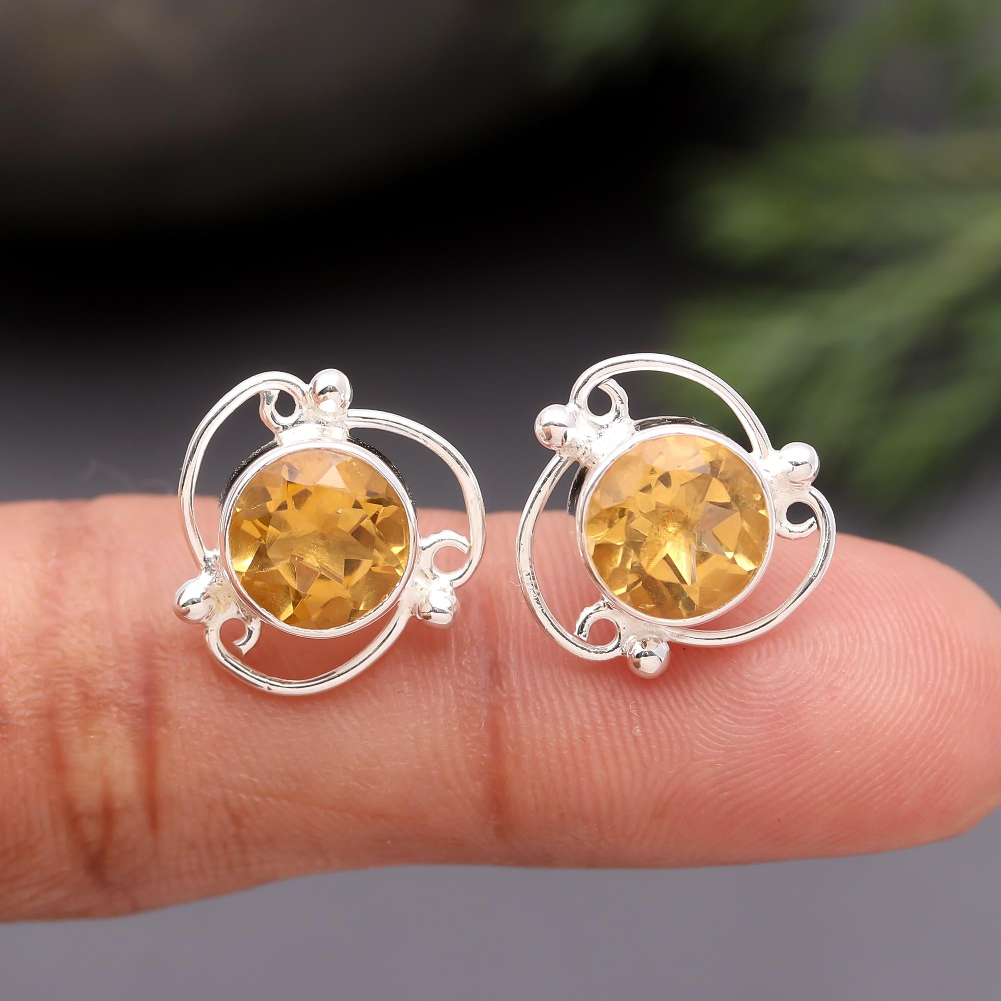 925 Silver Citrine Swirl Stud Earrings