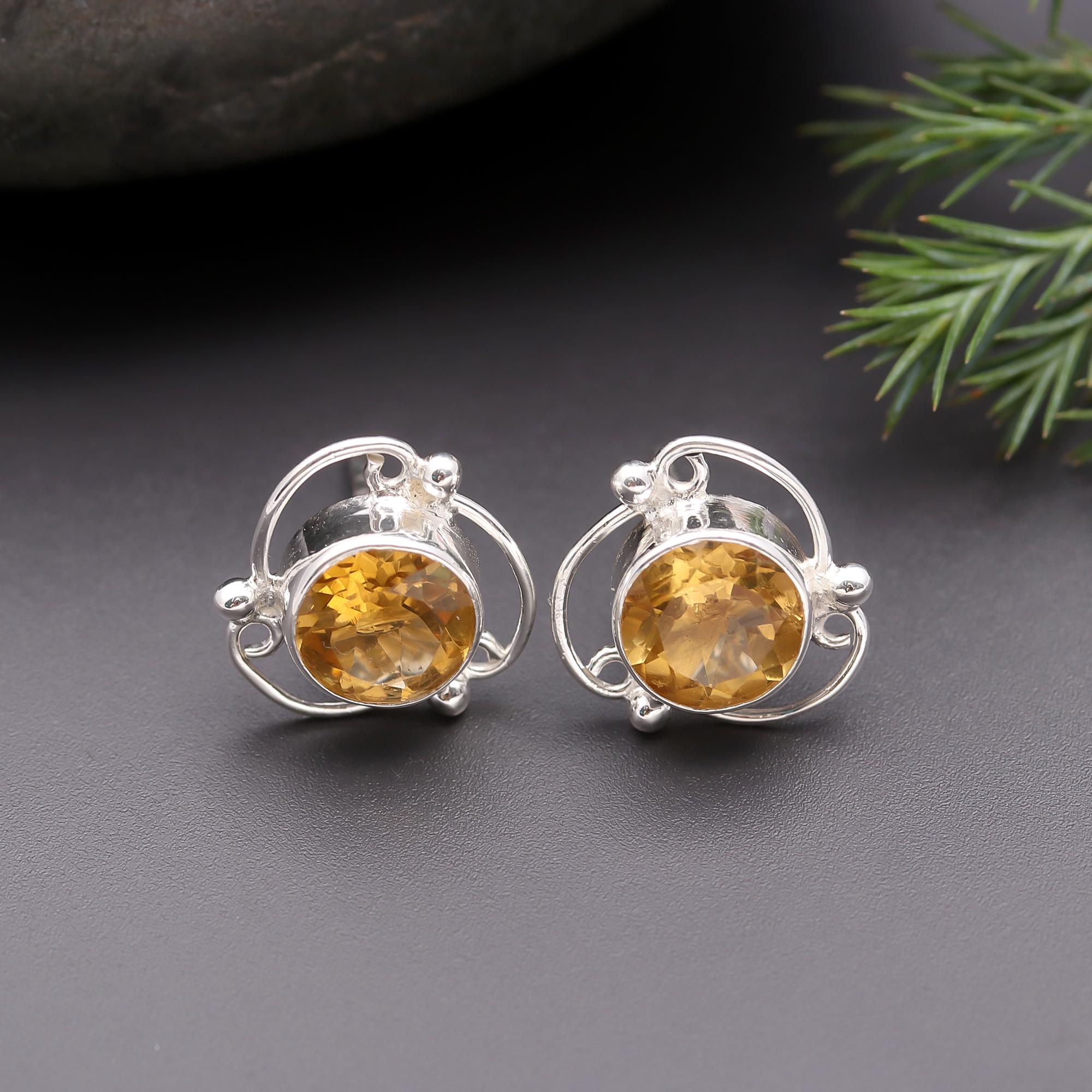 925 Silver Citrine Swirl Stud Earrings