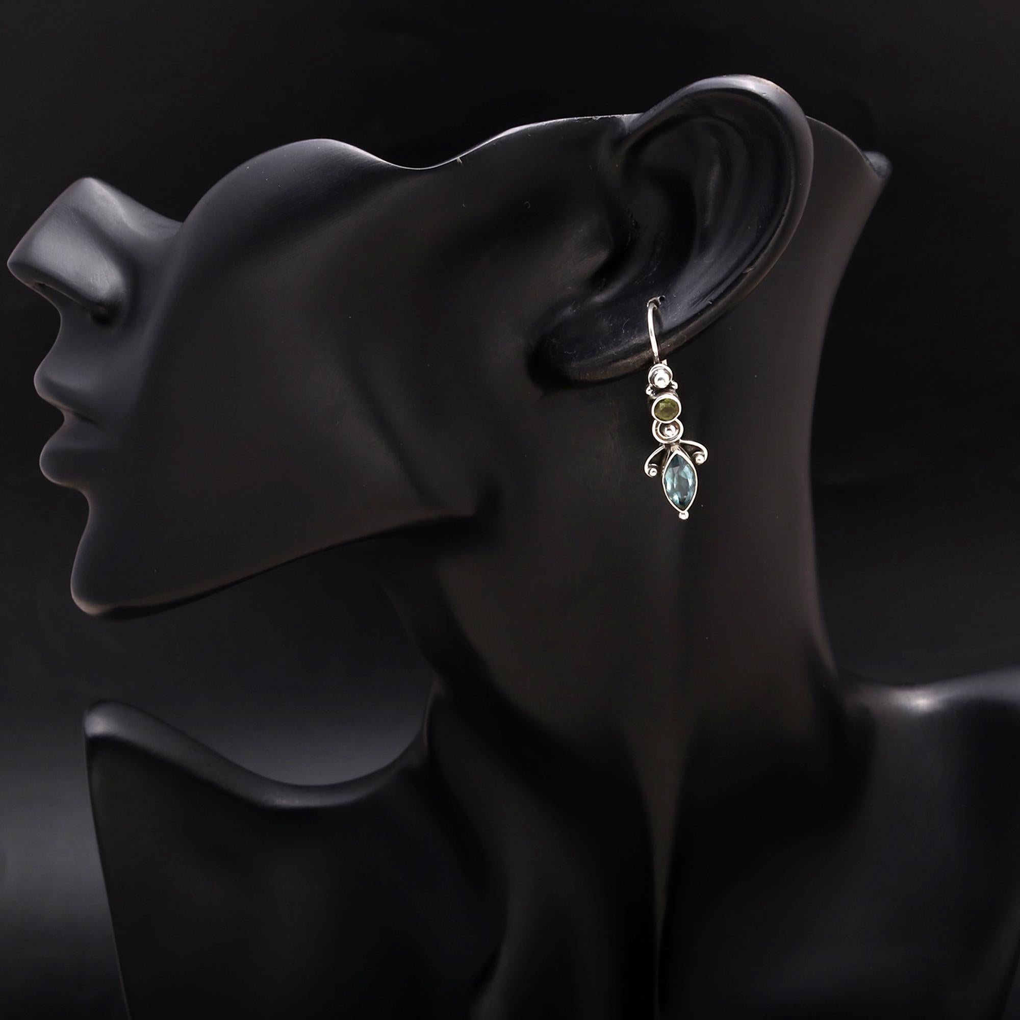 925 Silver Peridot and Blue Topaz Dangle Earrings